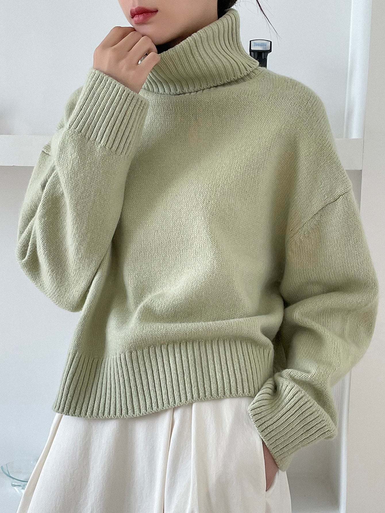 Drop Shoulder Turtle Neck Sweater
