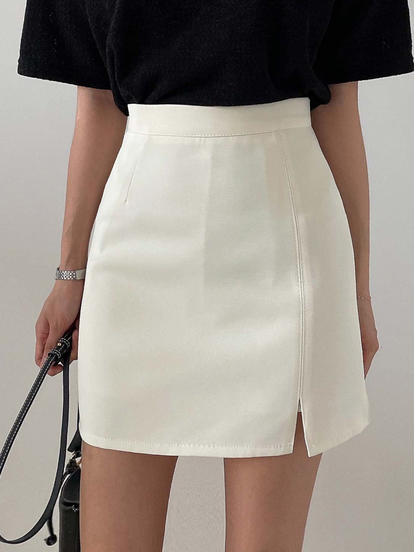 High Waist Split Hem Skirt