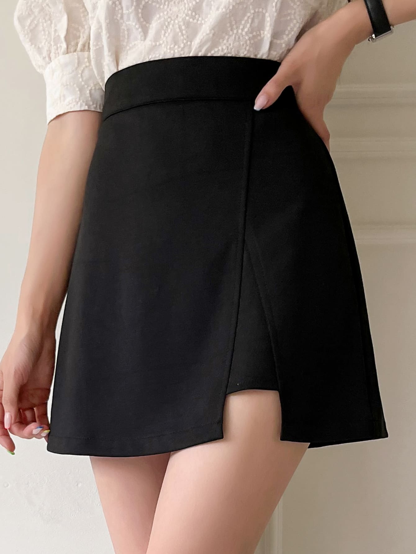 High Waist Asymmetrical Hem Skirt