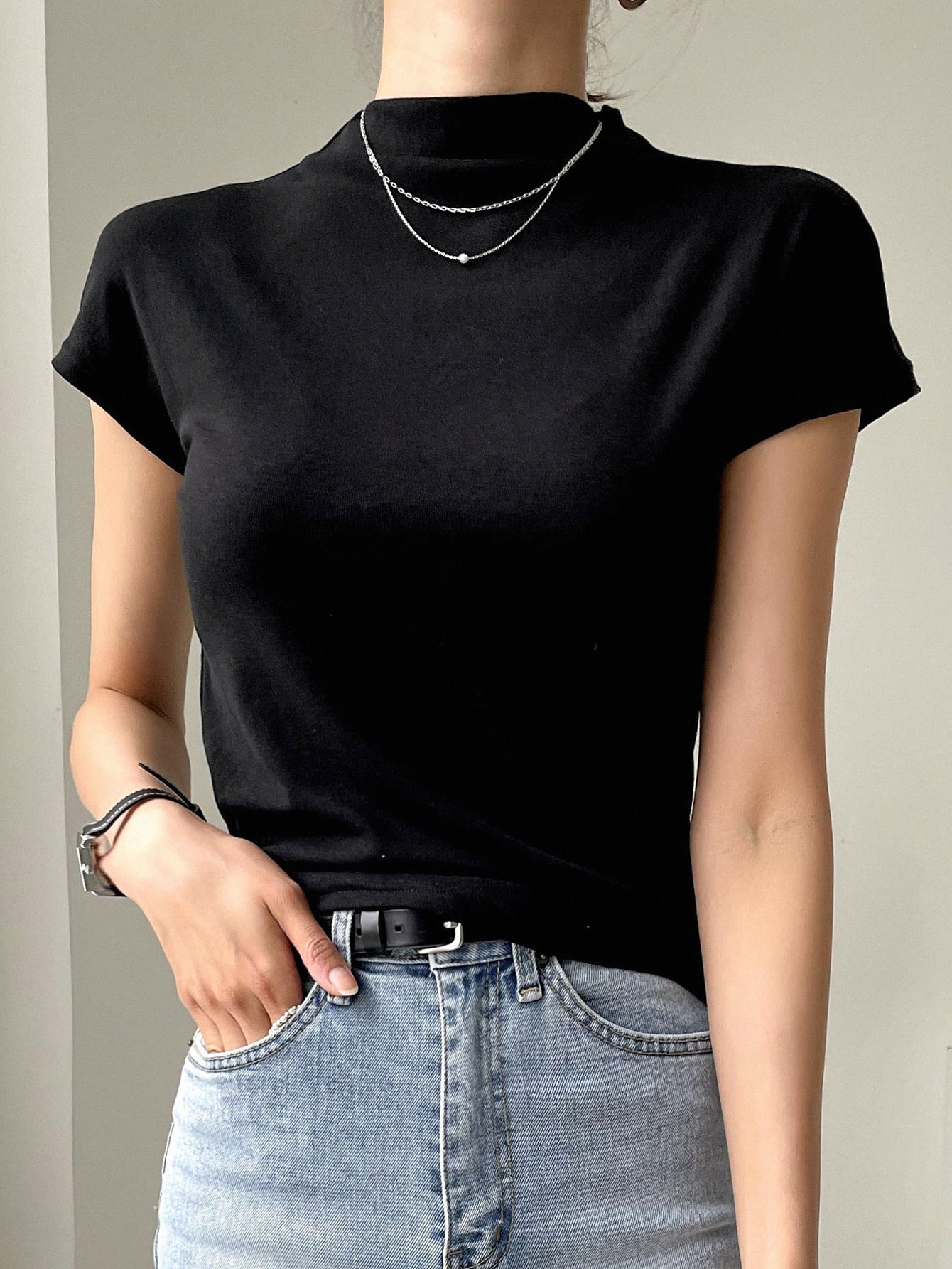 High Neck Solid Tee