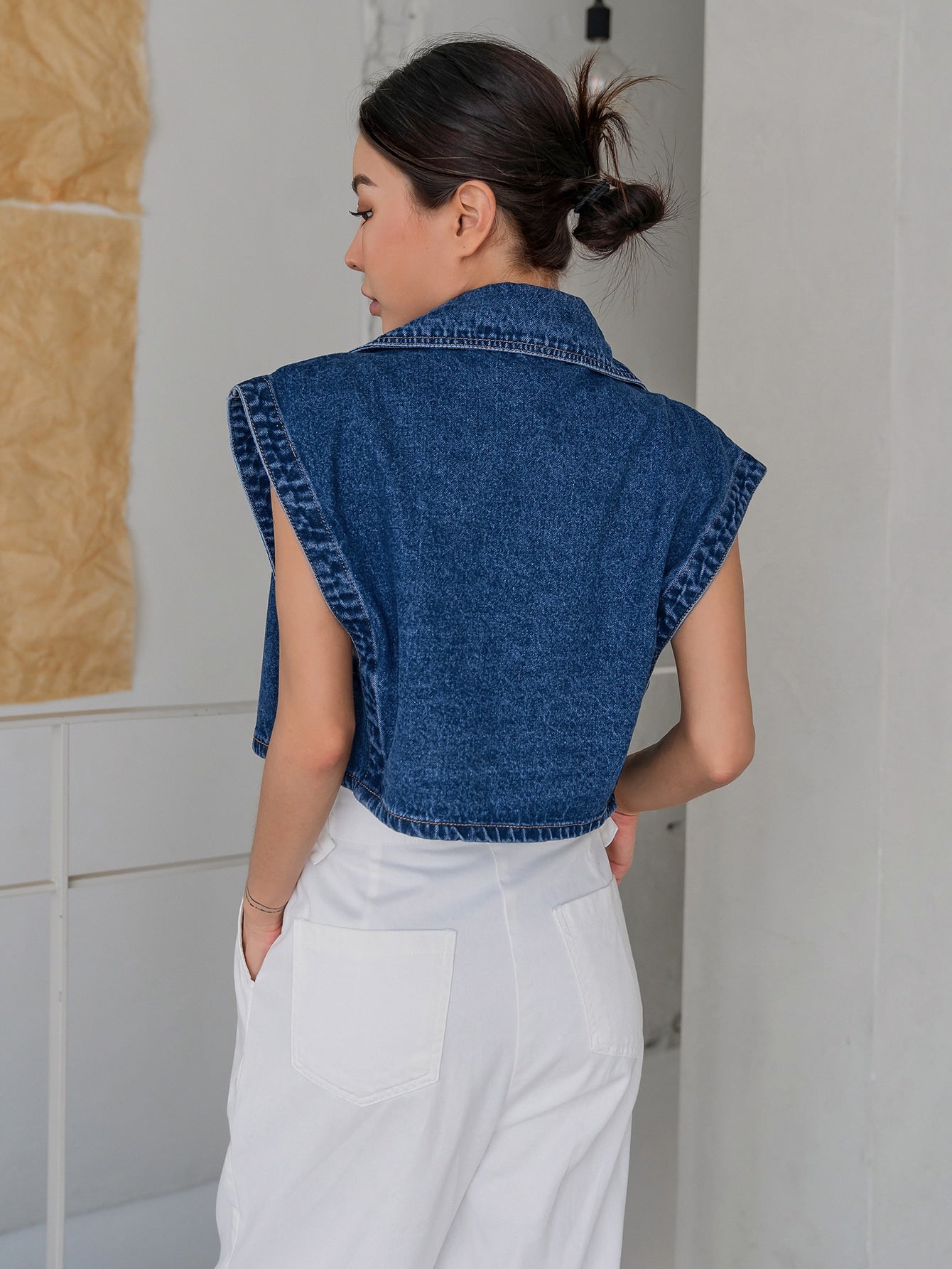 Batwing Sleeve Double Breasted Denim Shirt