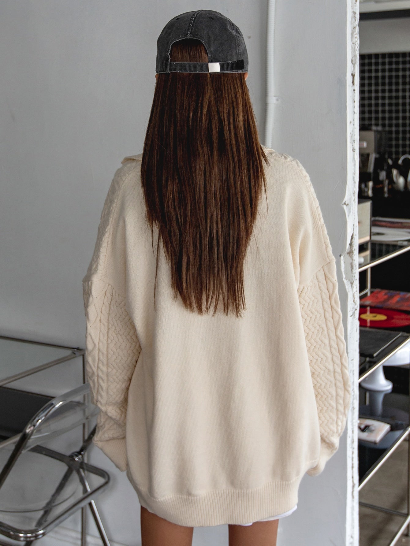Drop Shoulder Cable Knit Sweater Without Tee