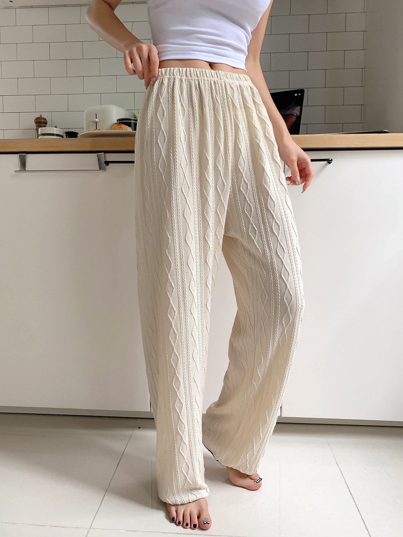 Textured Binding Trim Pajama Set