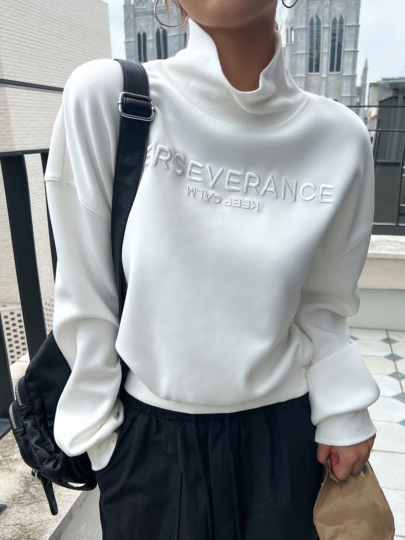 Women's High Neck Sweatshirt With Letter Embroidery