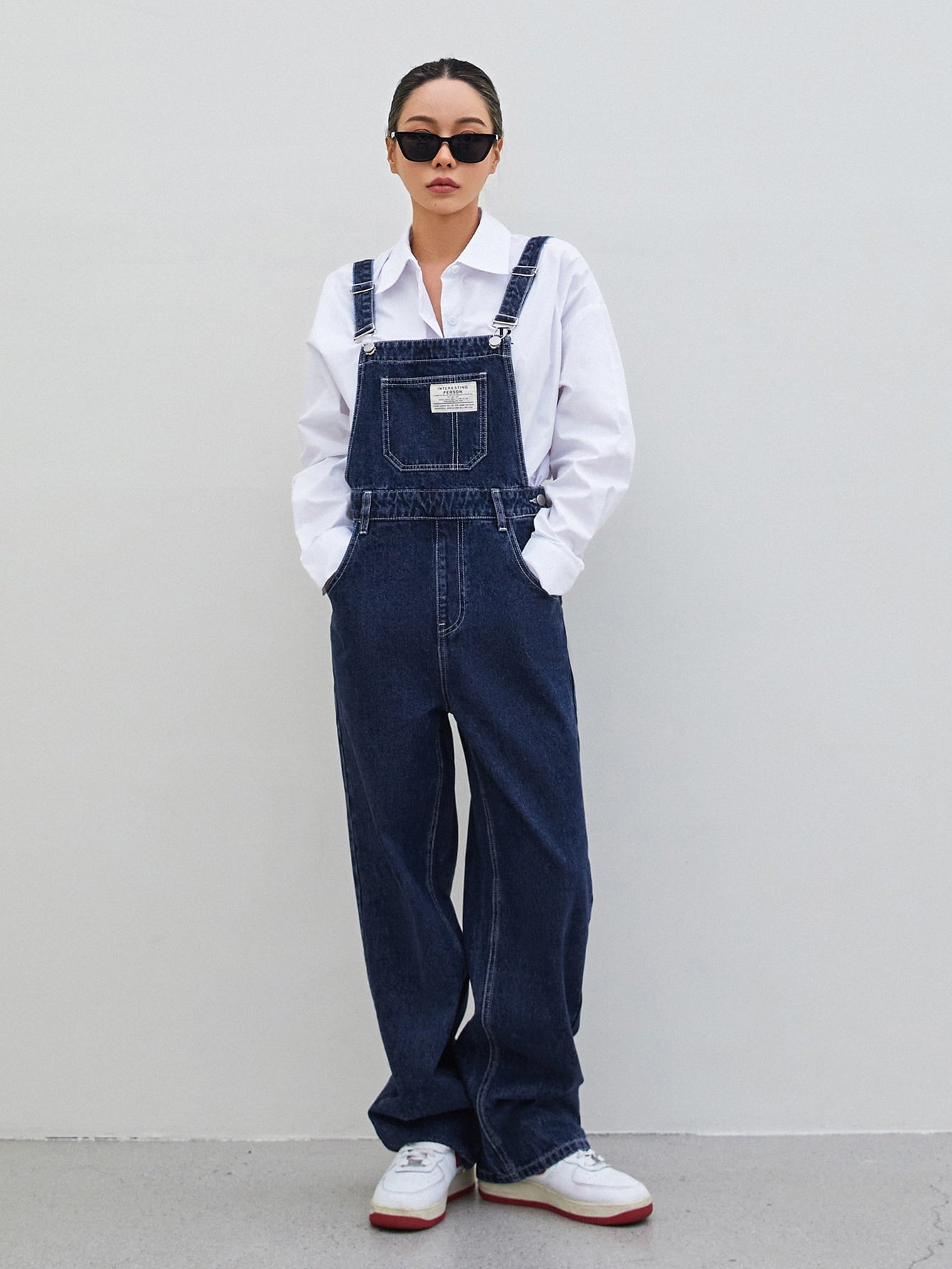 Patch Detail Denim Overalls Without Blouse