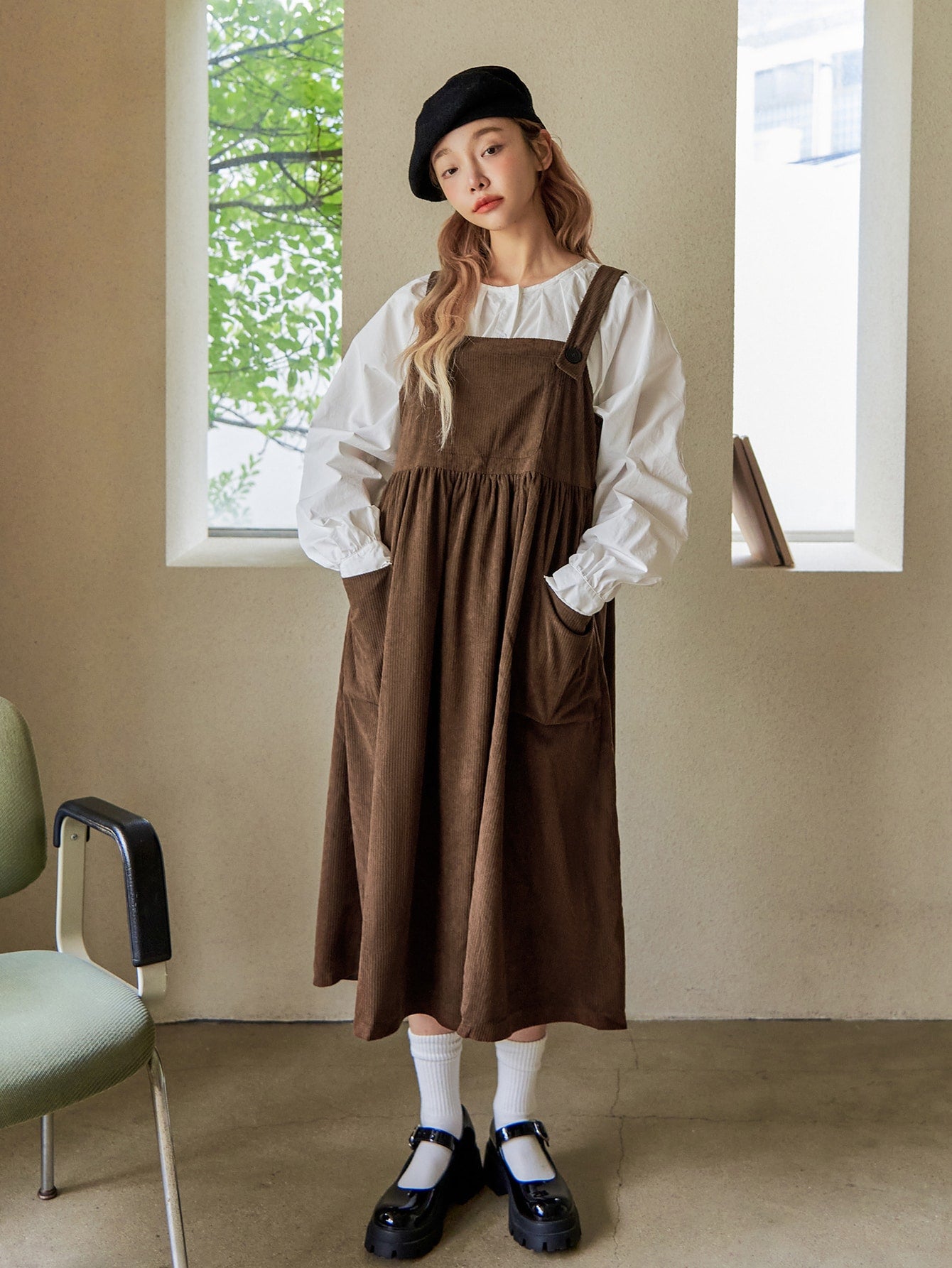 Dual Pocket Overall Dress Without Blouse