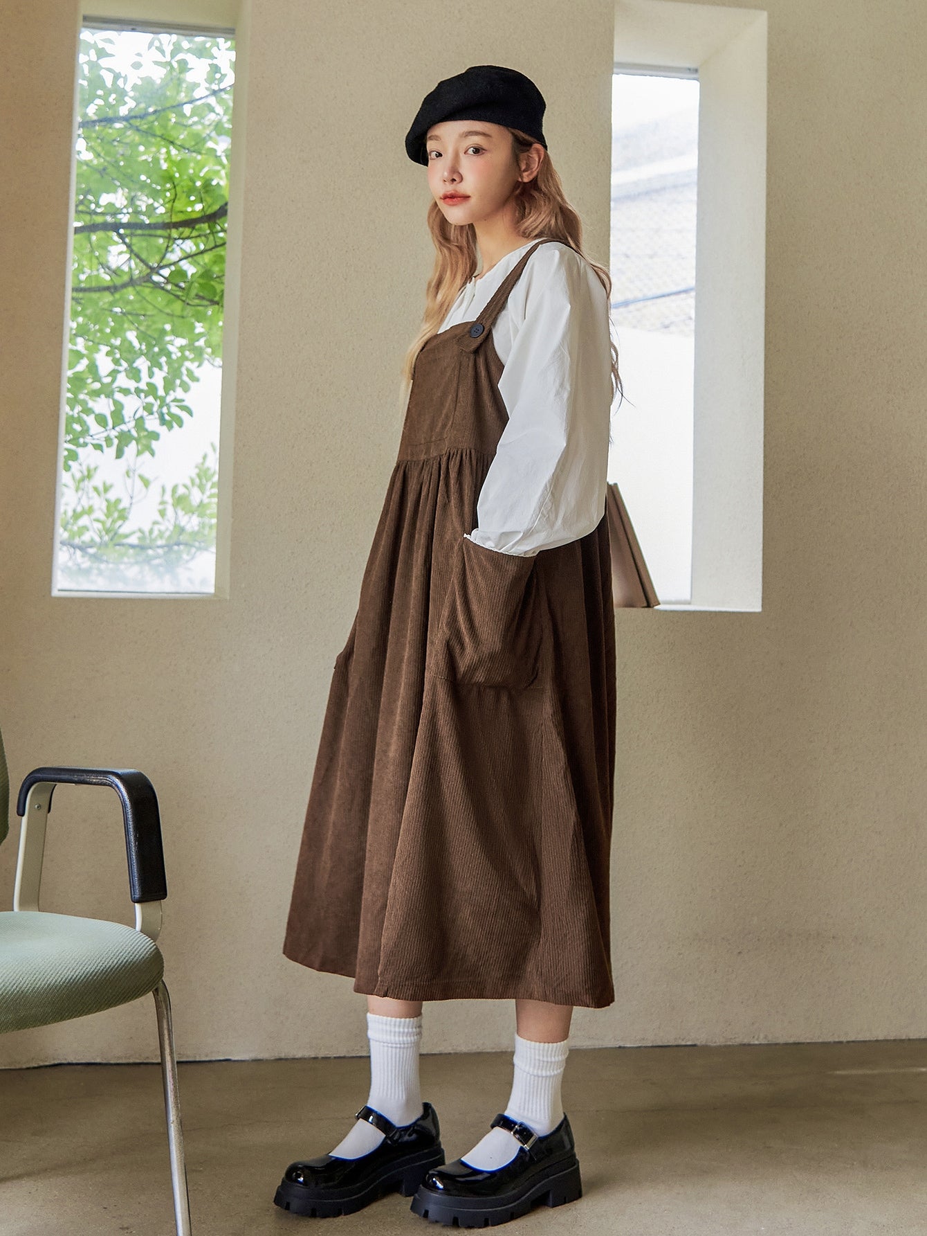 Dual Pocket Overall Dress Without Blouse