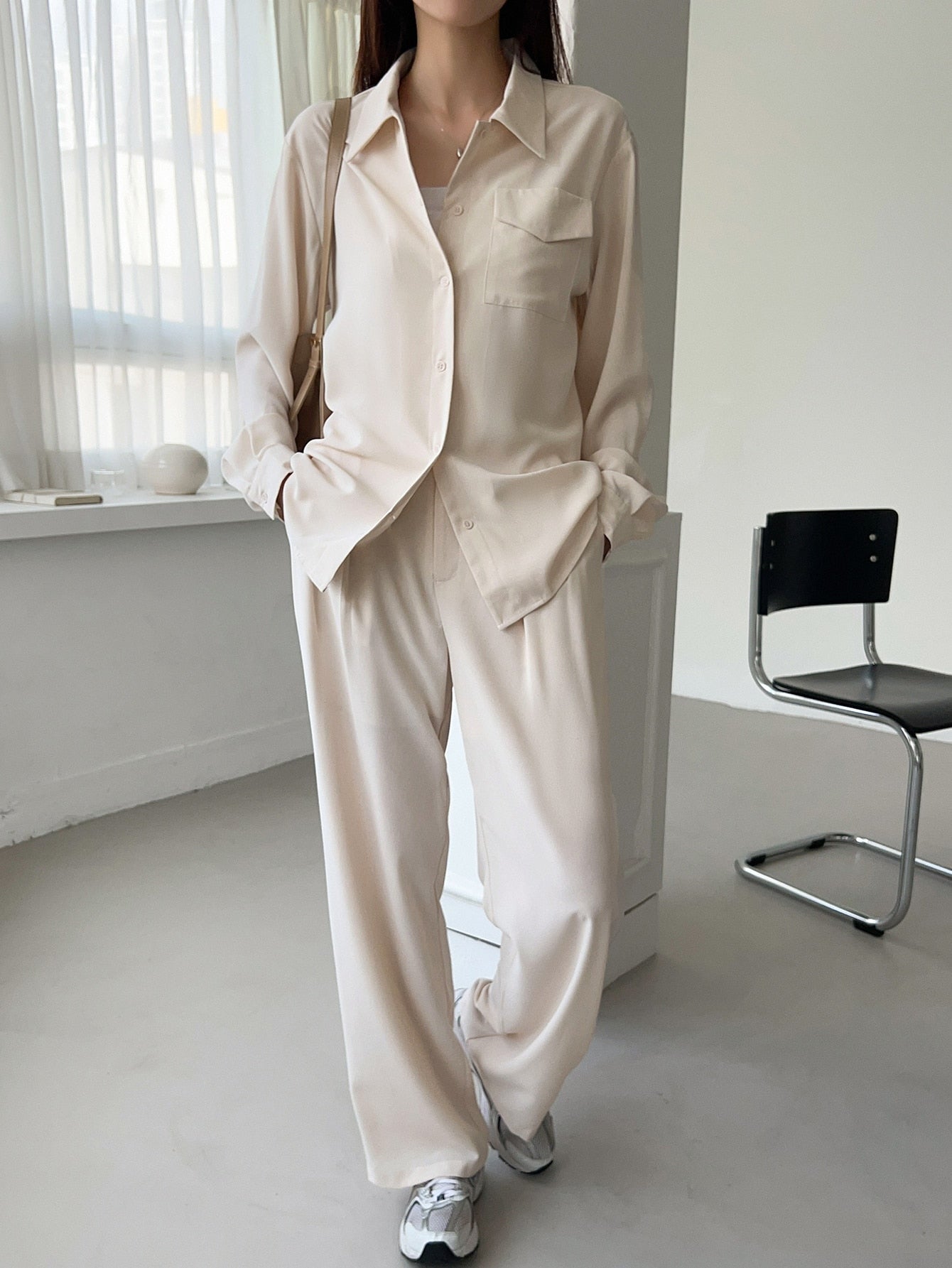 Button Front Shirt & Fold Pleated Pants