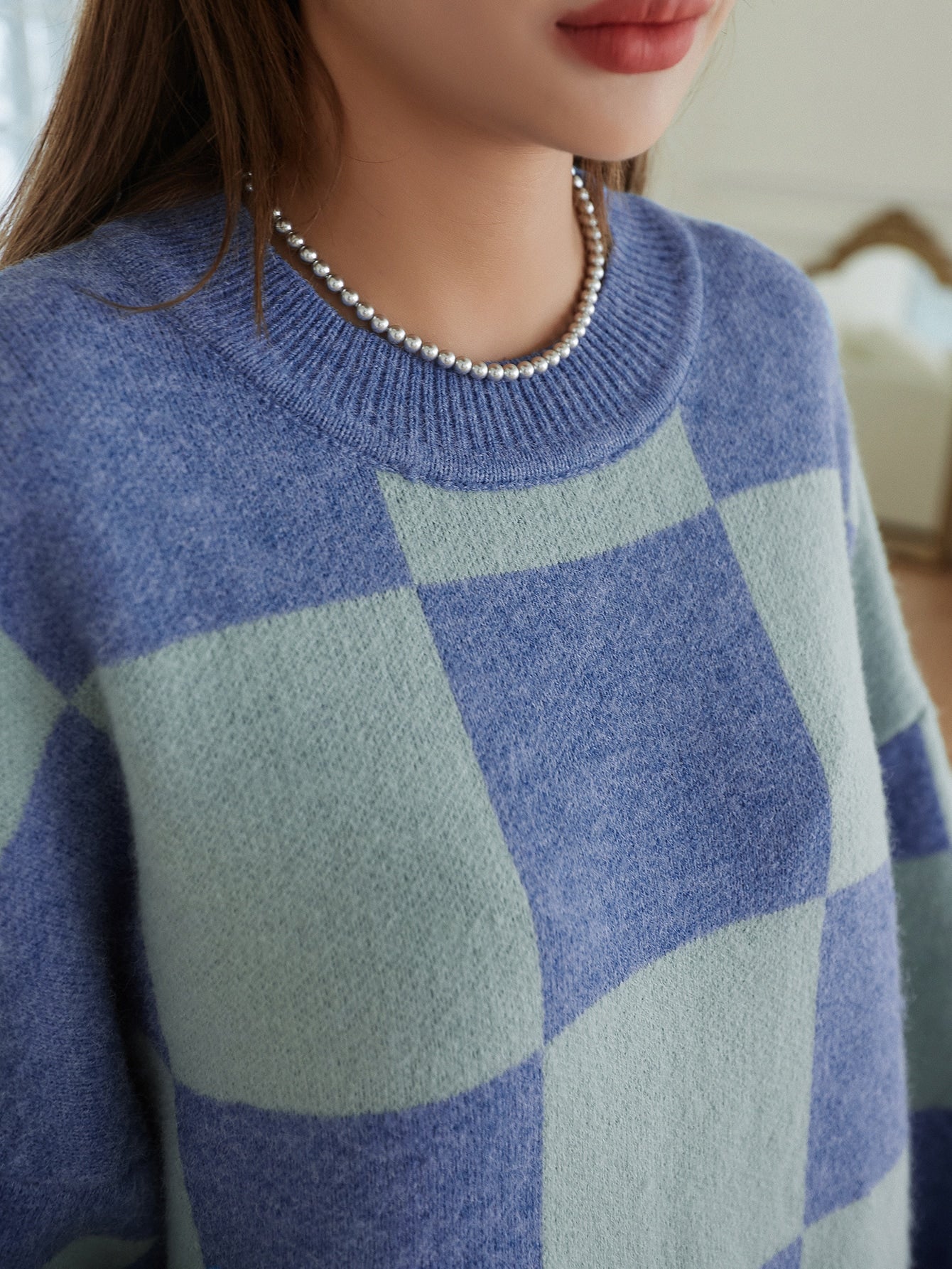 Checkered Pattern Drop Shoulder Sweater
