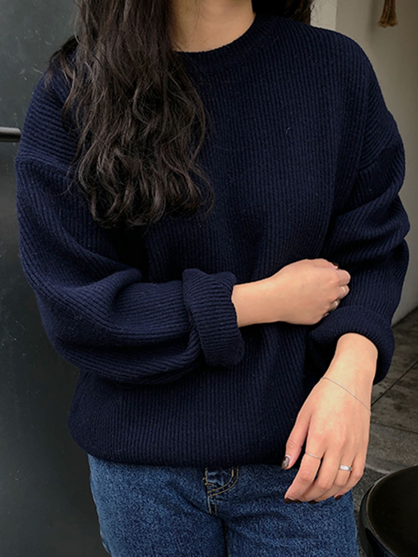 Ribbed Knit Drop Shoulder Sweater