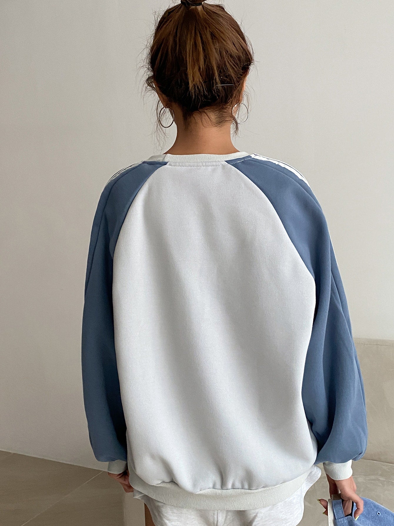 Colorblock Raglan Sleeve Contrast Tape Thermal Lined Pullover