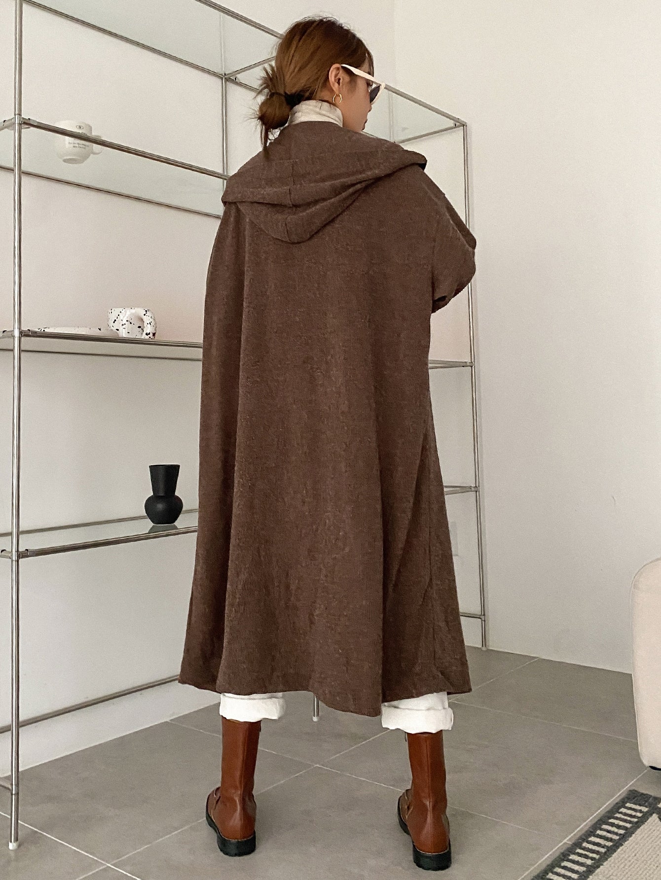 Hooded Open Front Longline Coat