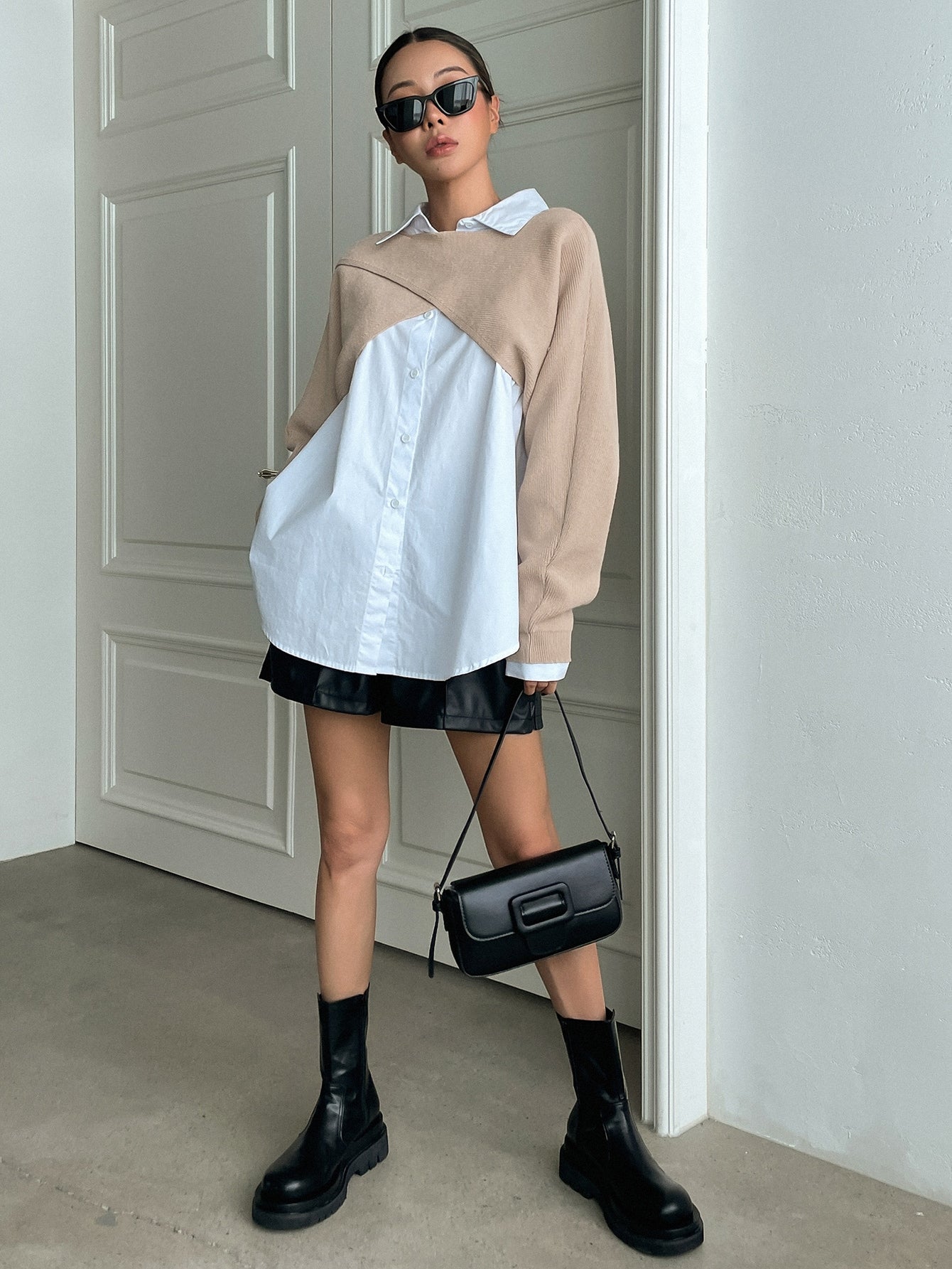 Wrap Hem Batwing Sleeve Crop Sweater Without Blouse
