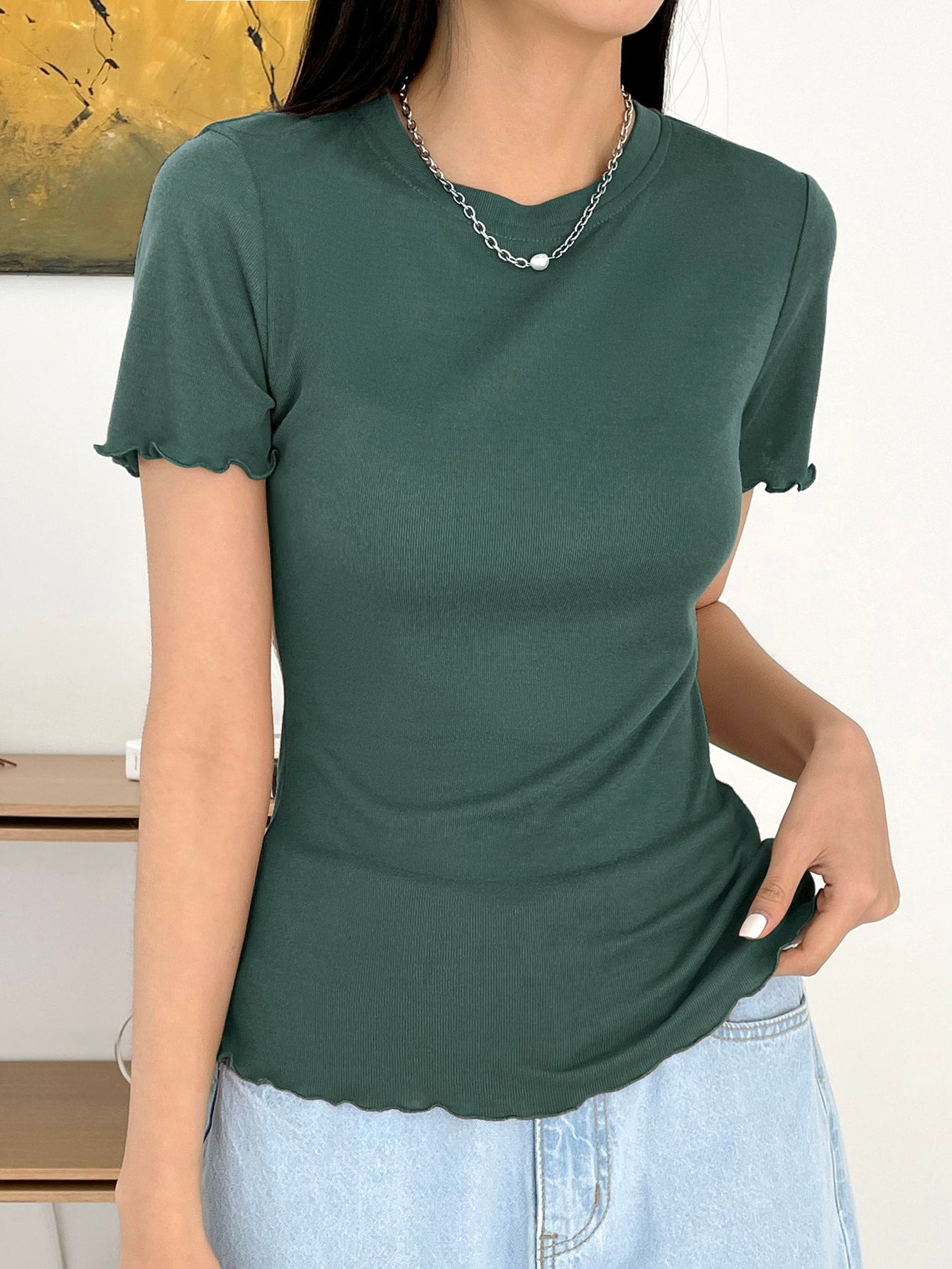Lettuce Trim Ribbed Knit Tee