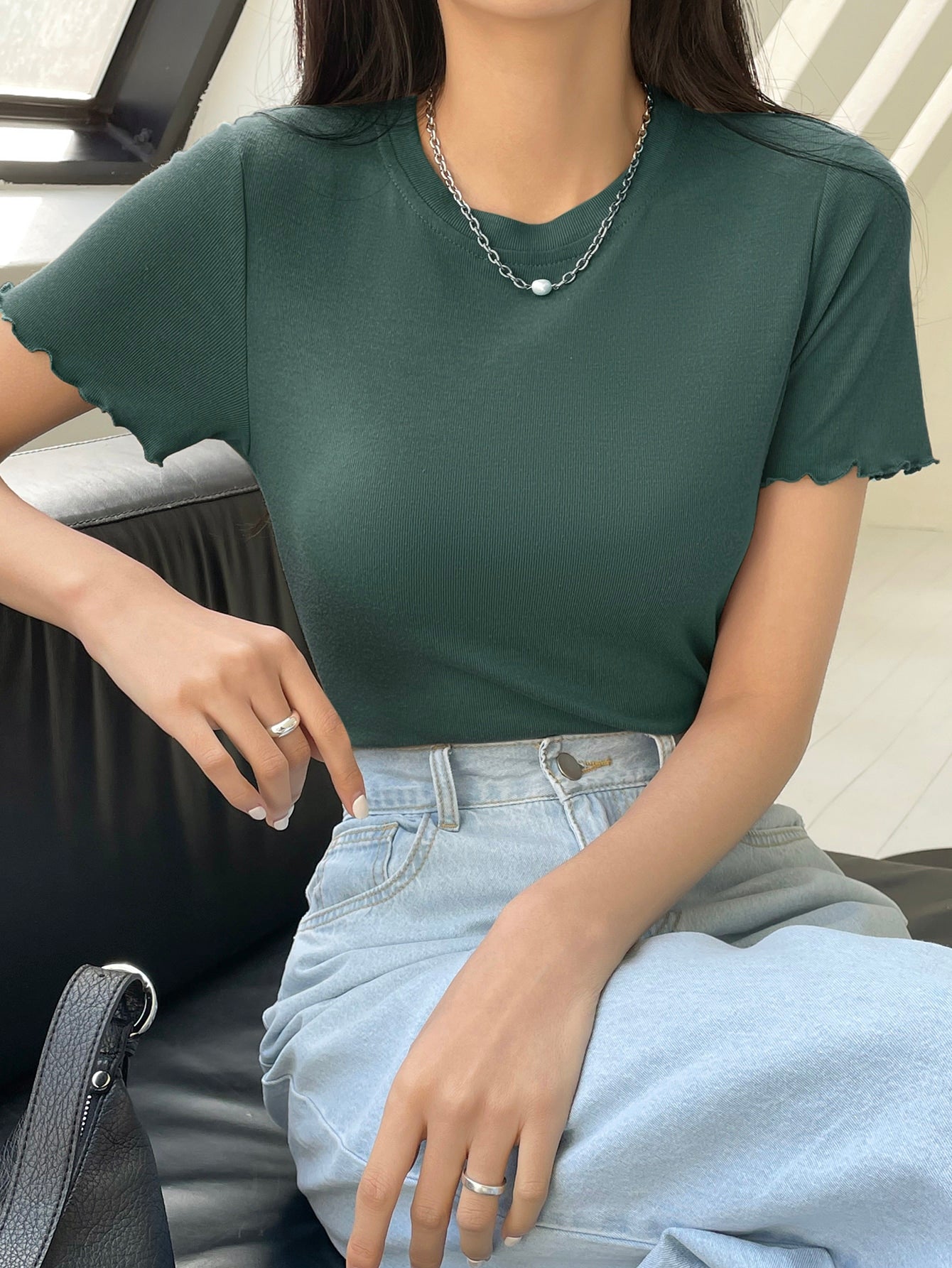 Lettuce Trim Ribbed Knit Tee