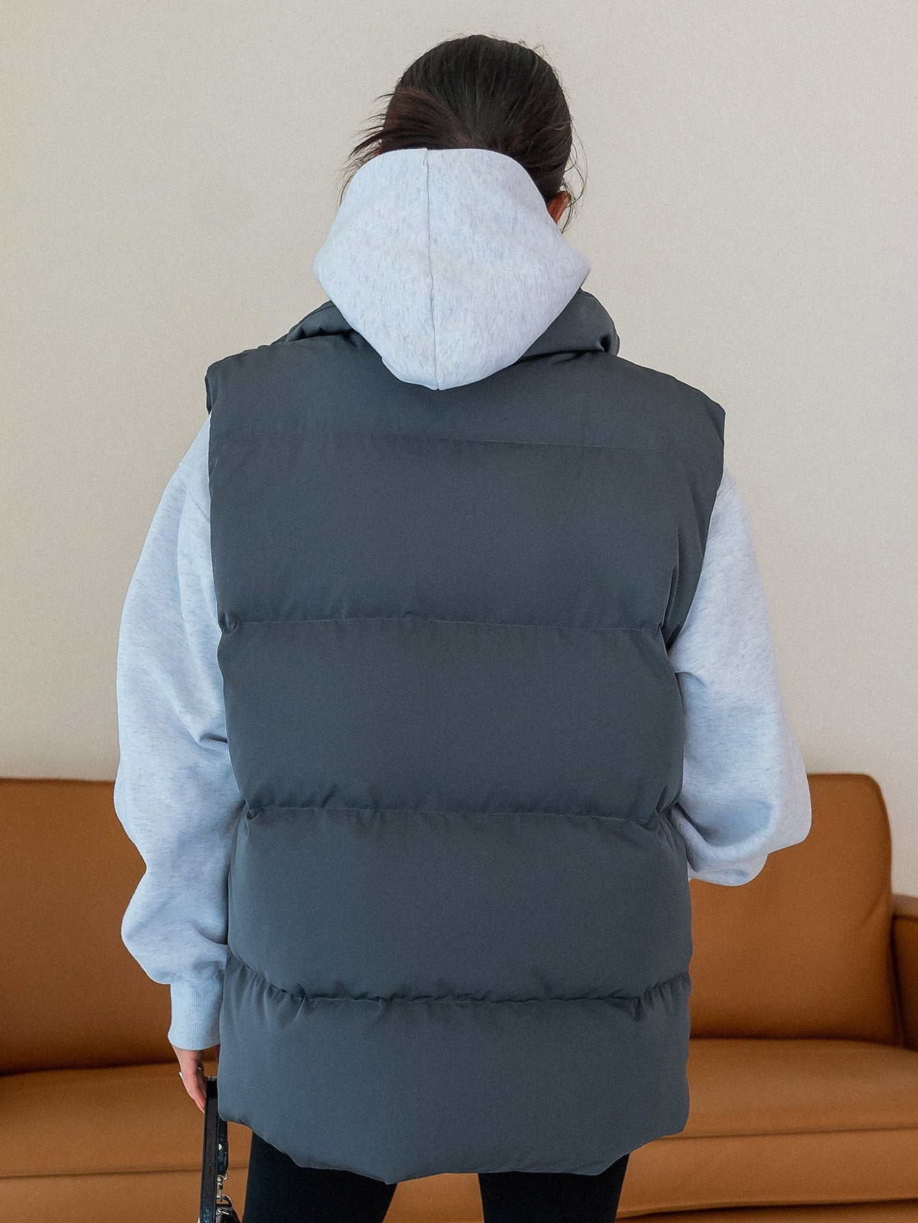 Slant Pockets Vest Puffer Coat Without Sweatshirt