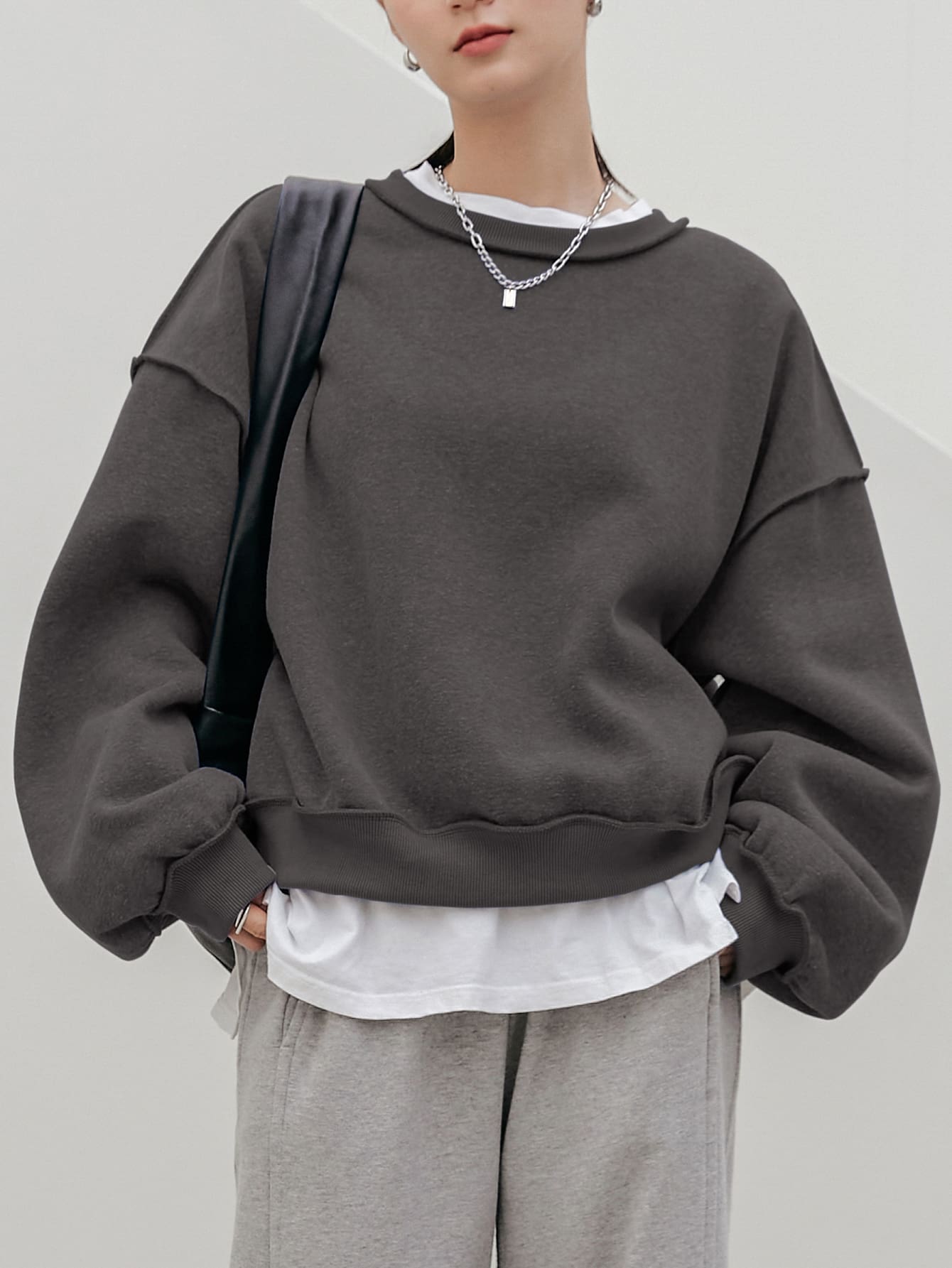 Drop Shoulder Stitch Detail Pullover Without Tee