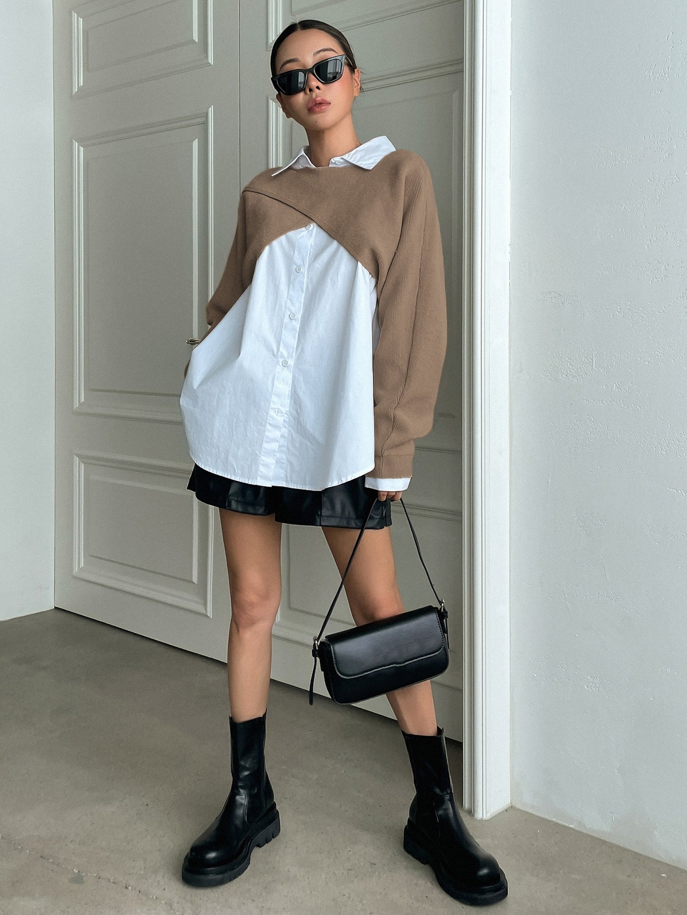 Wrap Hem Batwing Sleeve Crop Sweater Without Blouse