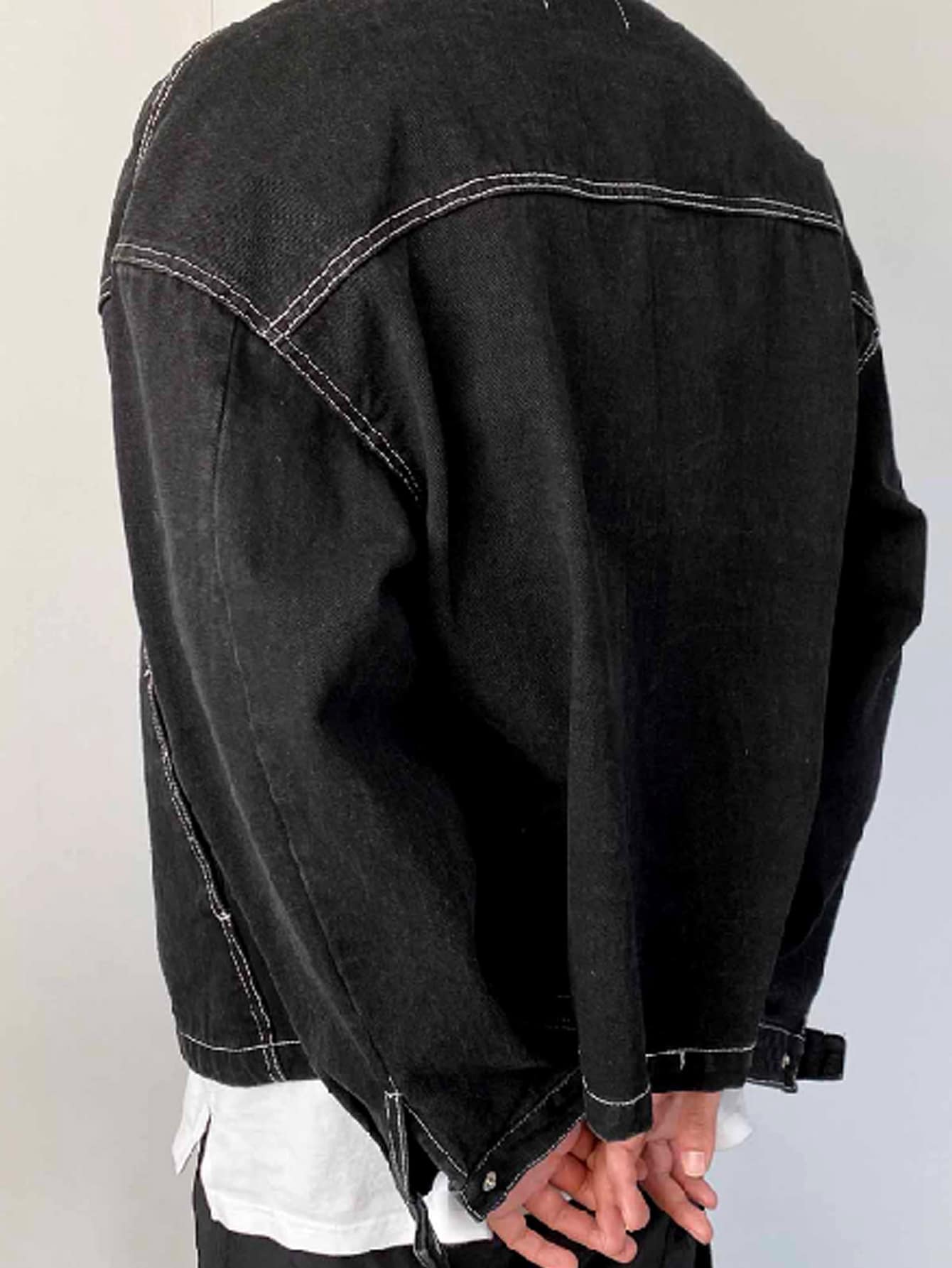 Men Cotton Drop Shoulder Top-stitching Denim Jacket