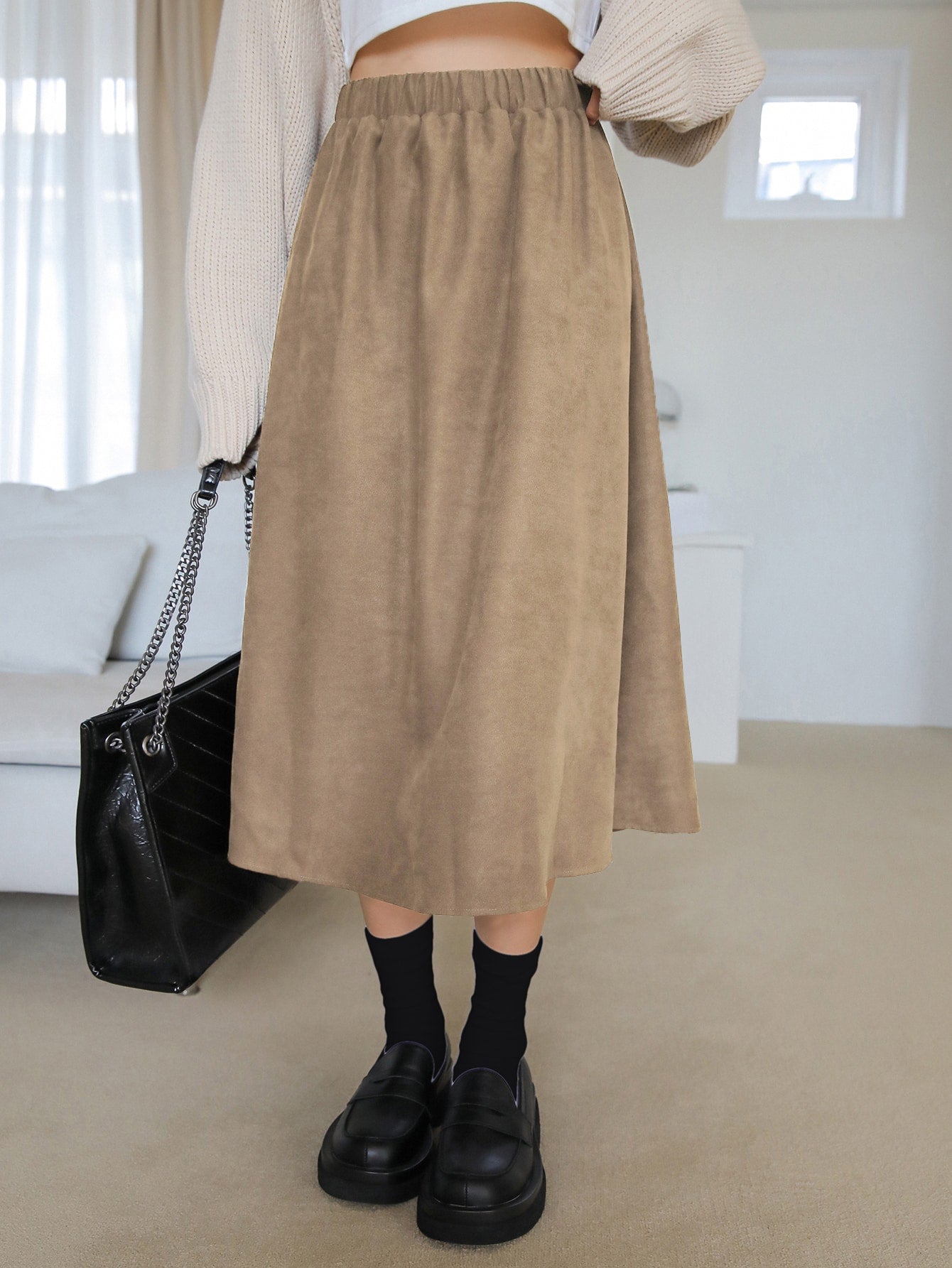 Elastic Waist Corduroy Skirt