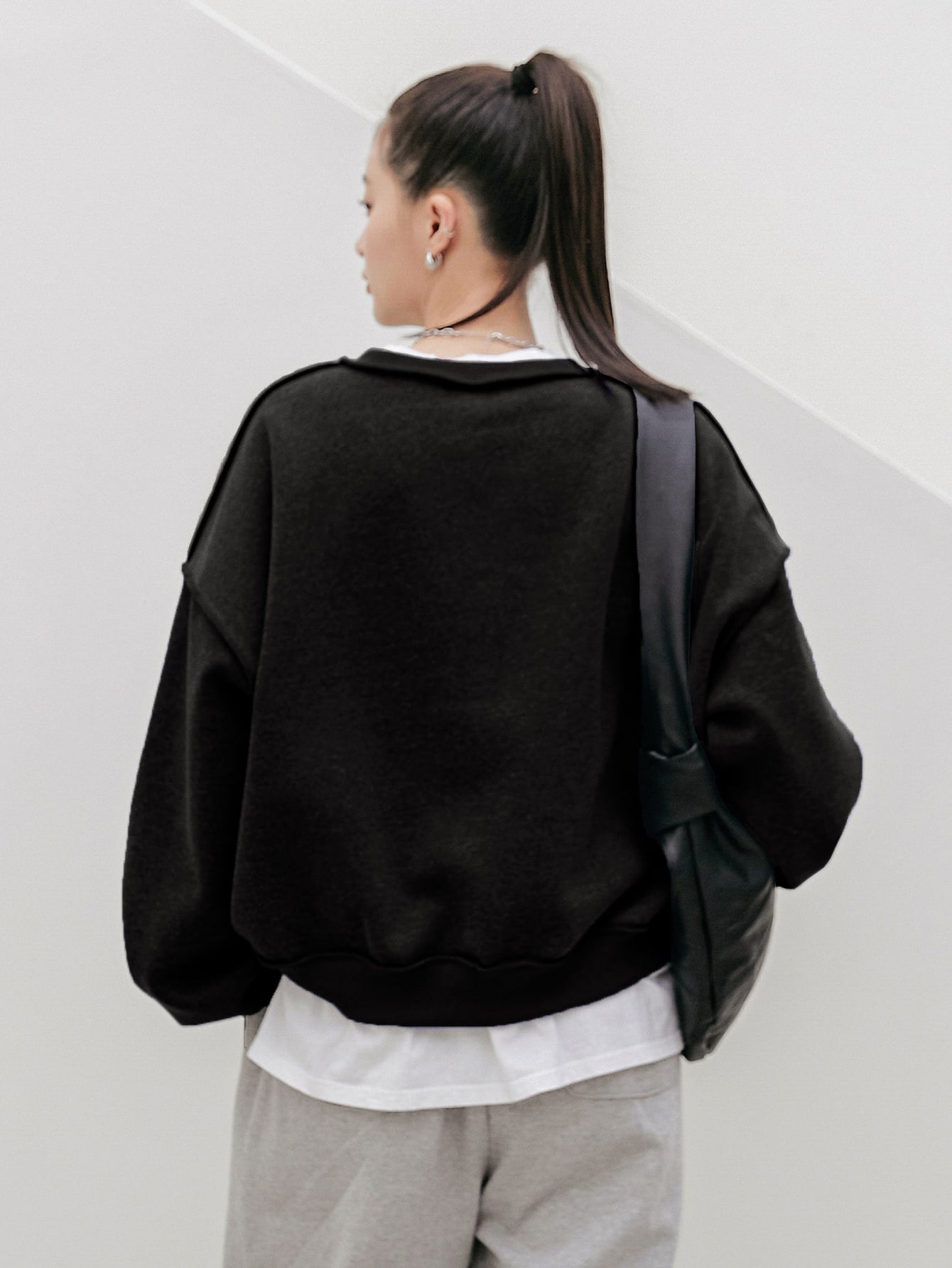 Drop Shoulder Stitch Detail Pullover Without Tee