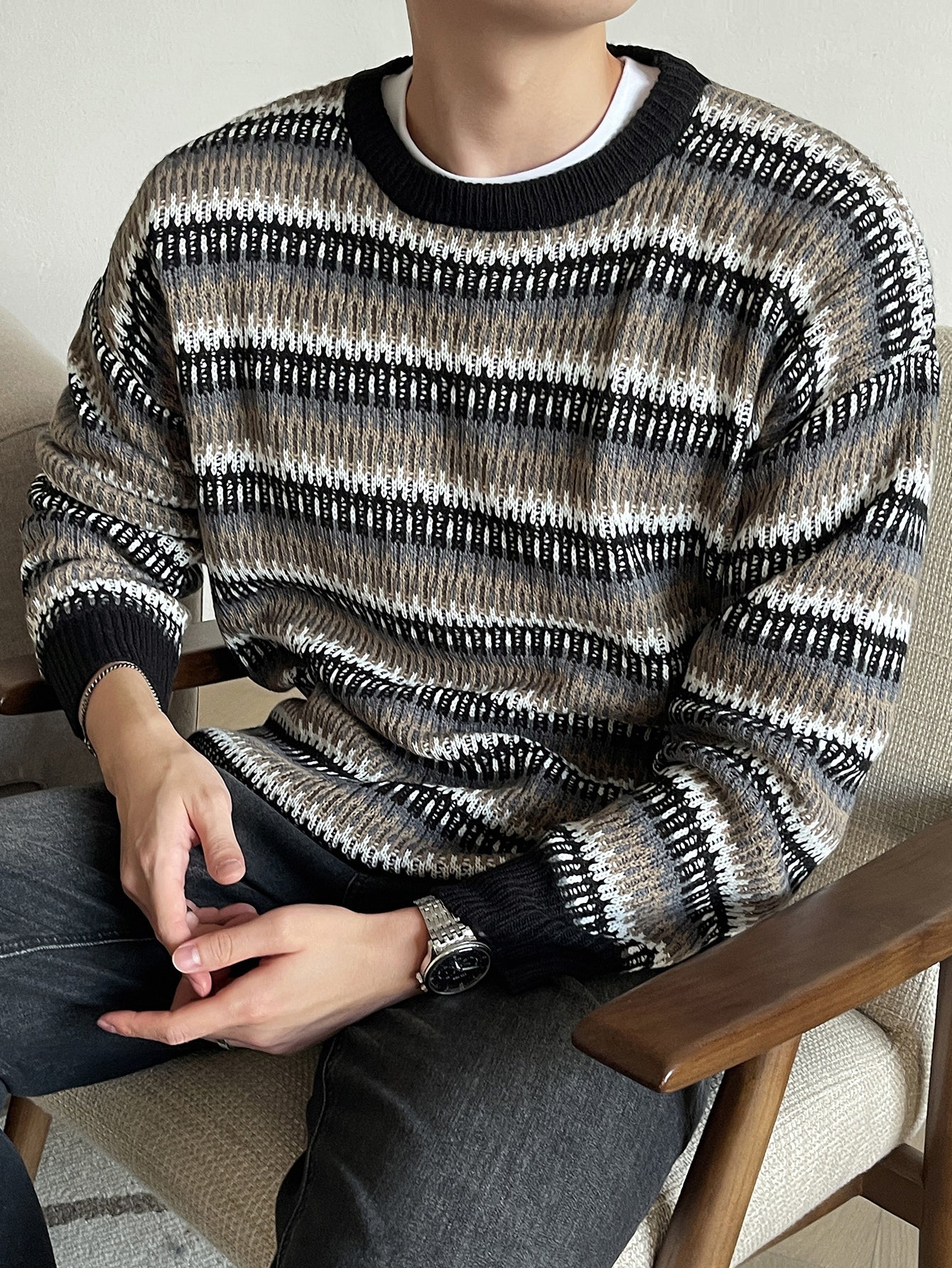 Men Geo Pattern Drop Shoulder Sweater