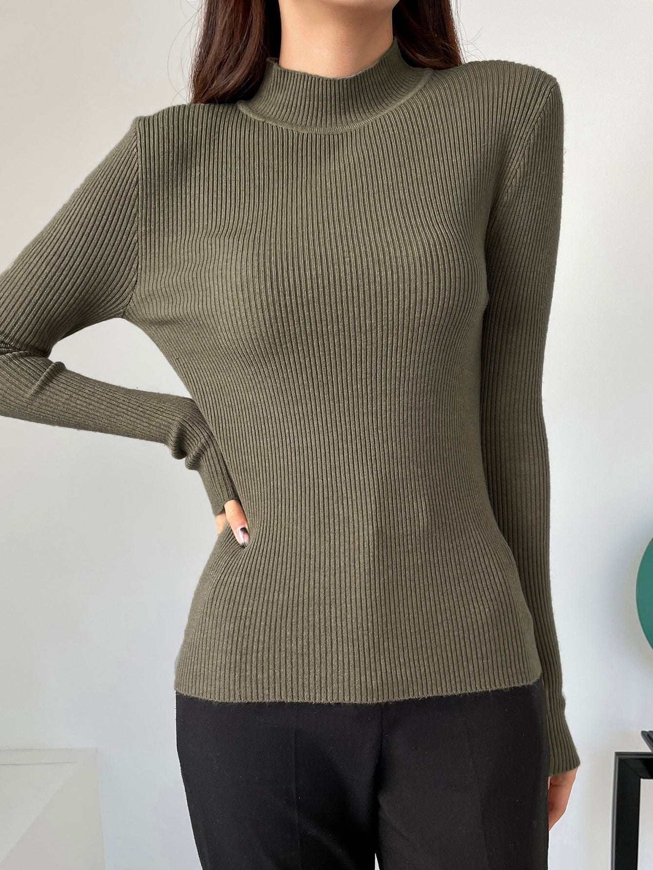 Mock Neck Ribbed Knit Sweater