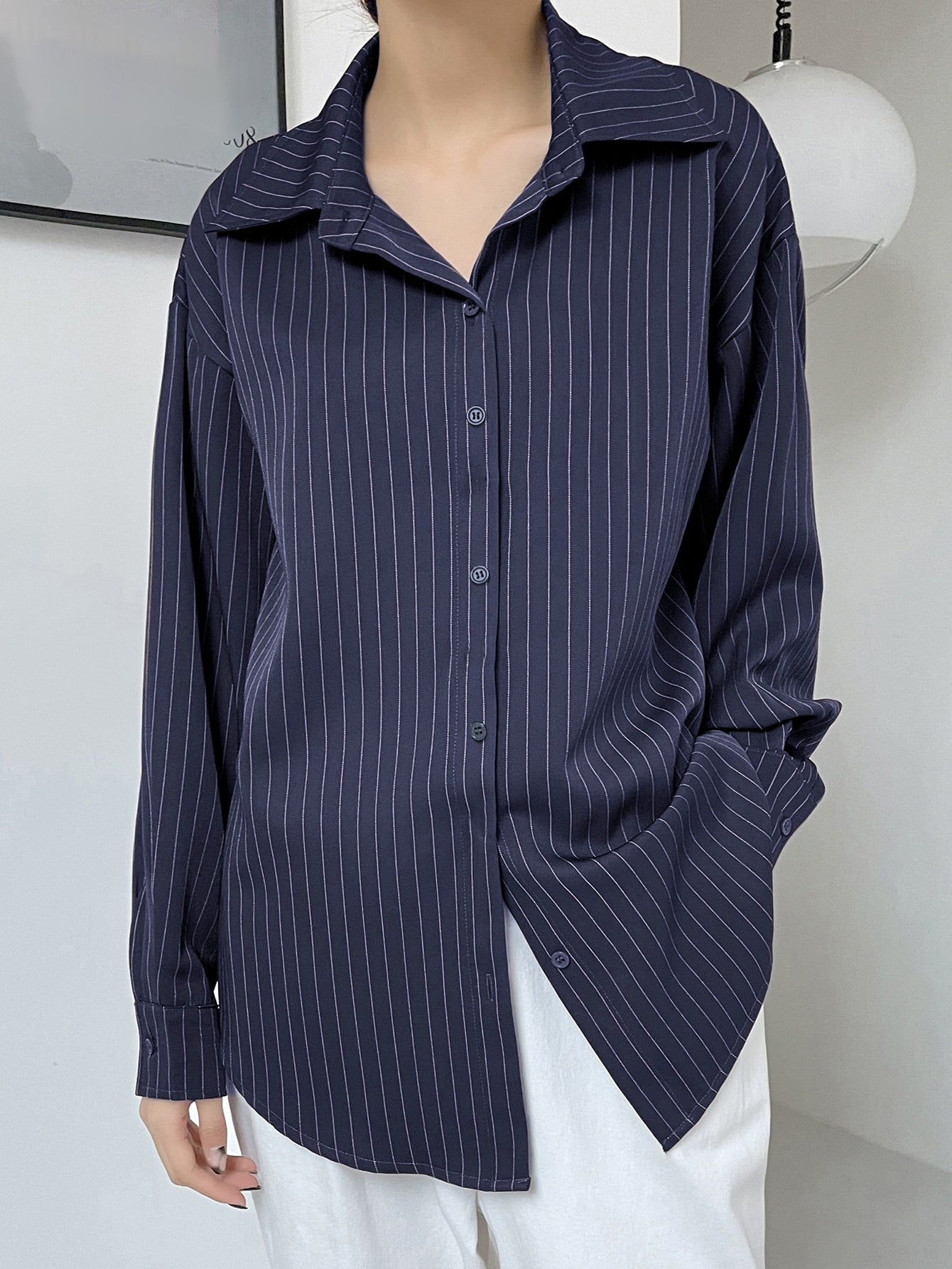 Women's Striped Print Colorblock Drop Shoulder Shirt Multicolor XS(2)