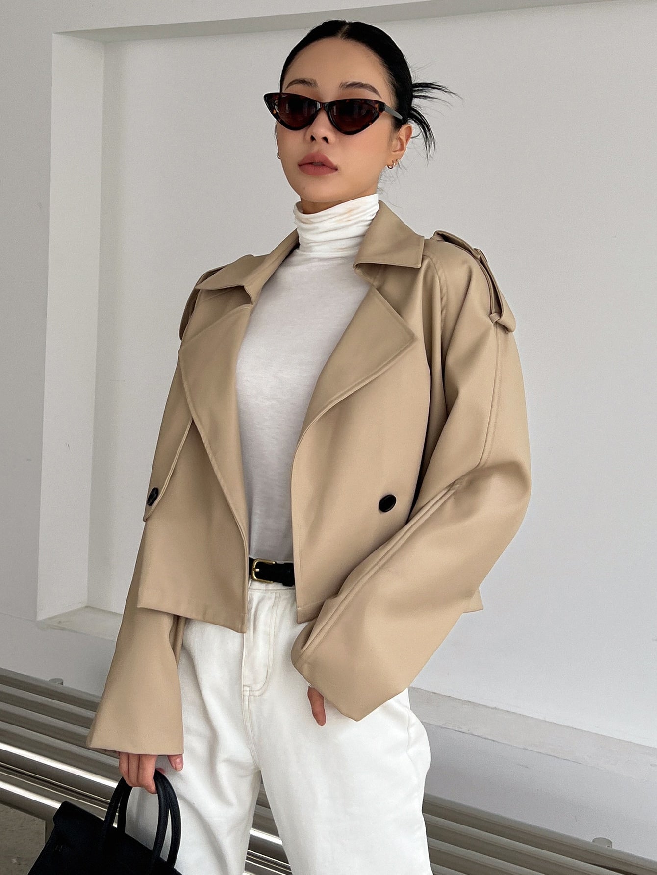 Raglan Sleeve Double Breasted Trench Coat