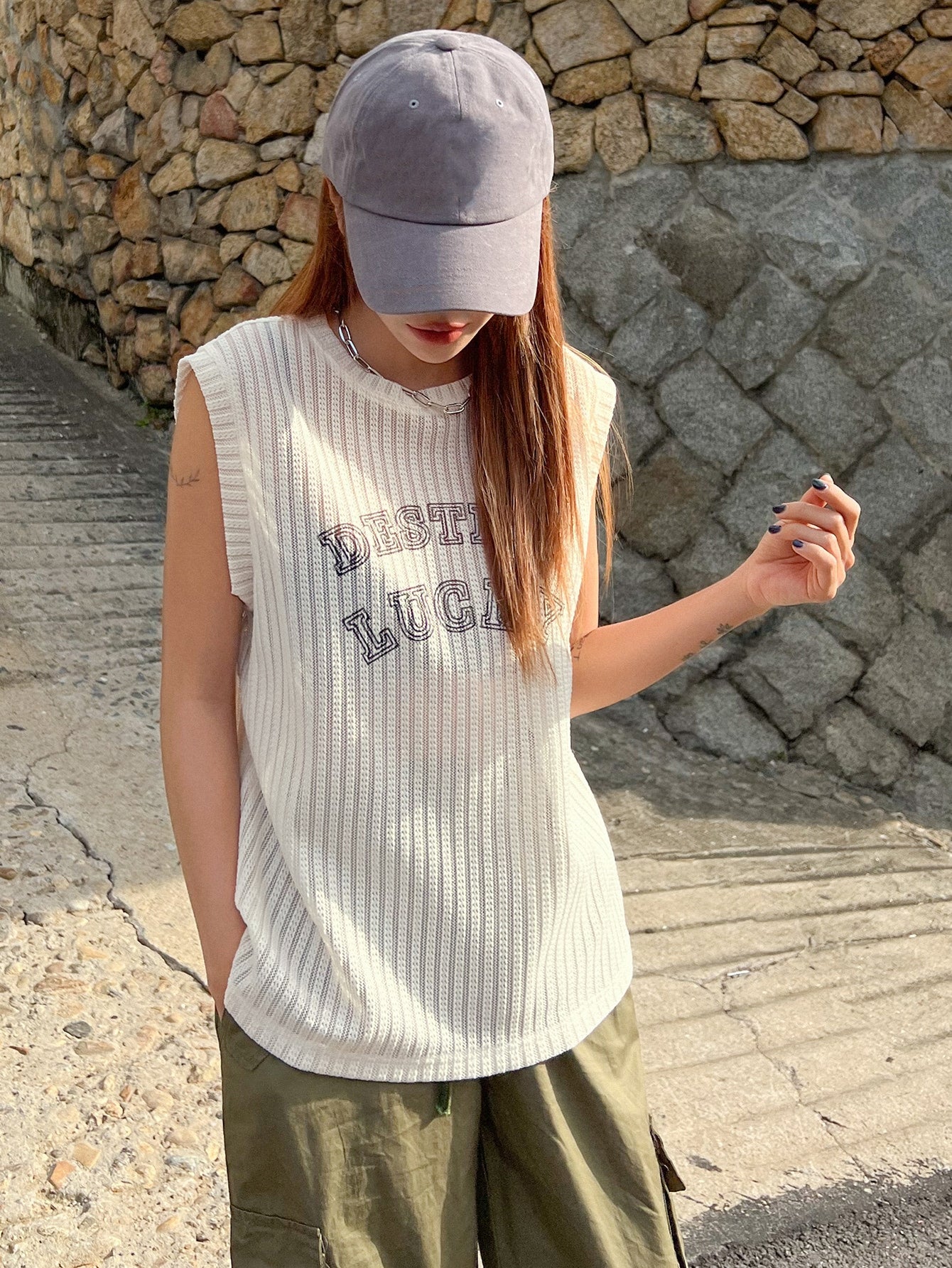 Letter Graphic Rib-knit Tank Top