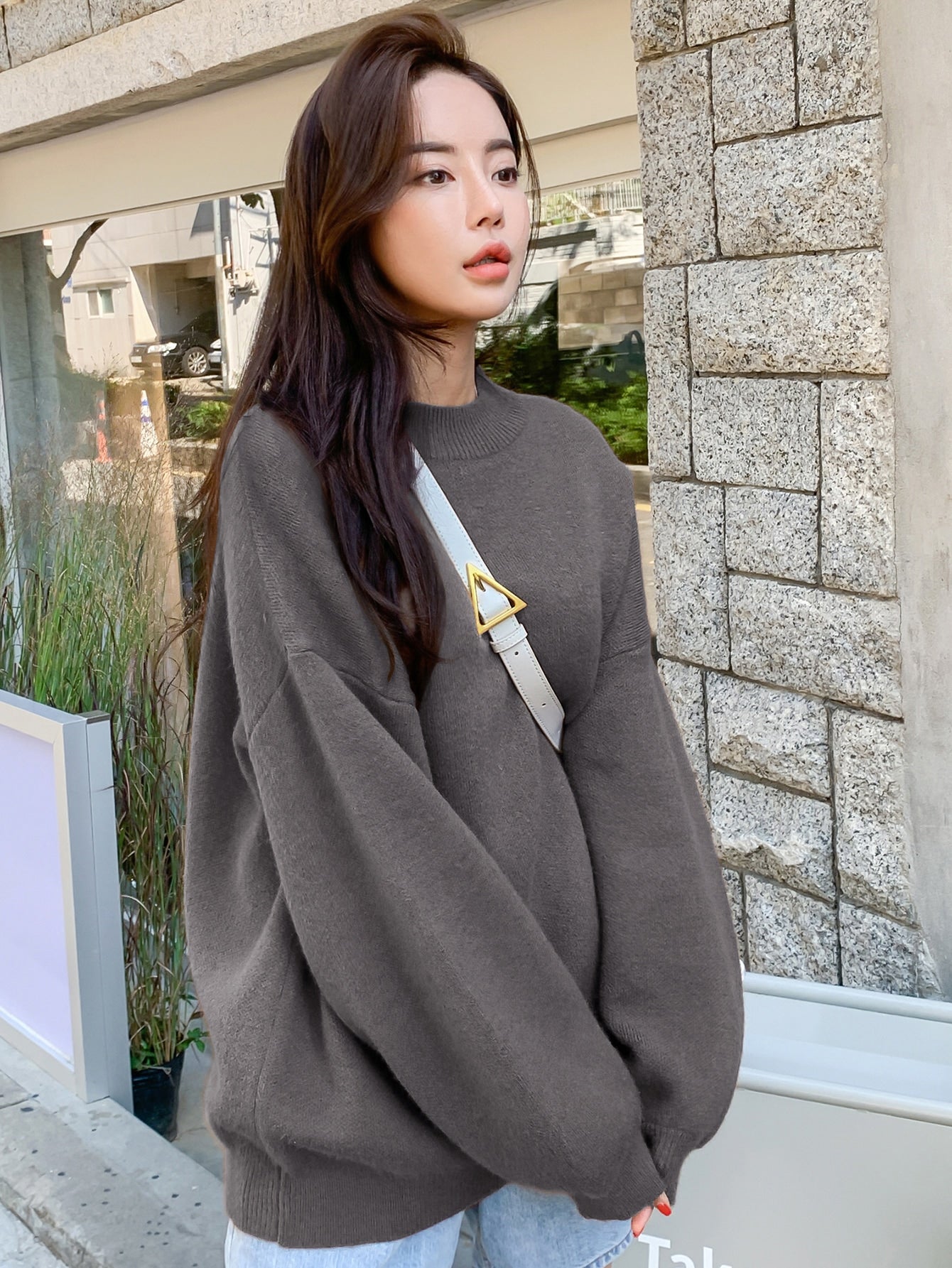 Solid Drop Shoulder Ribbed Knit Oversized Sweater