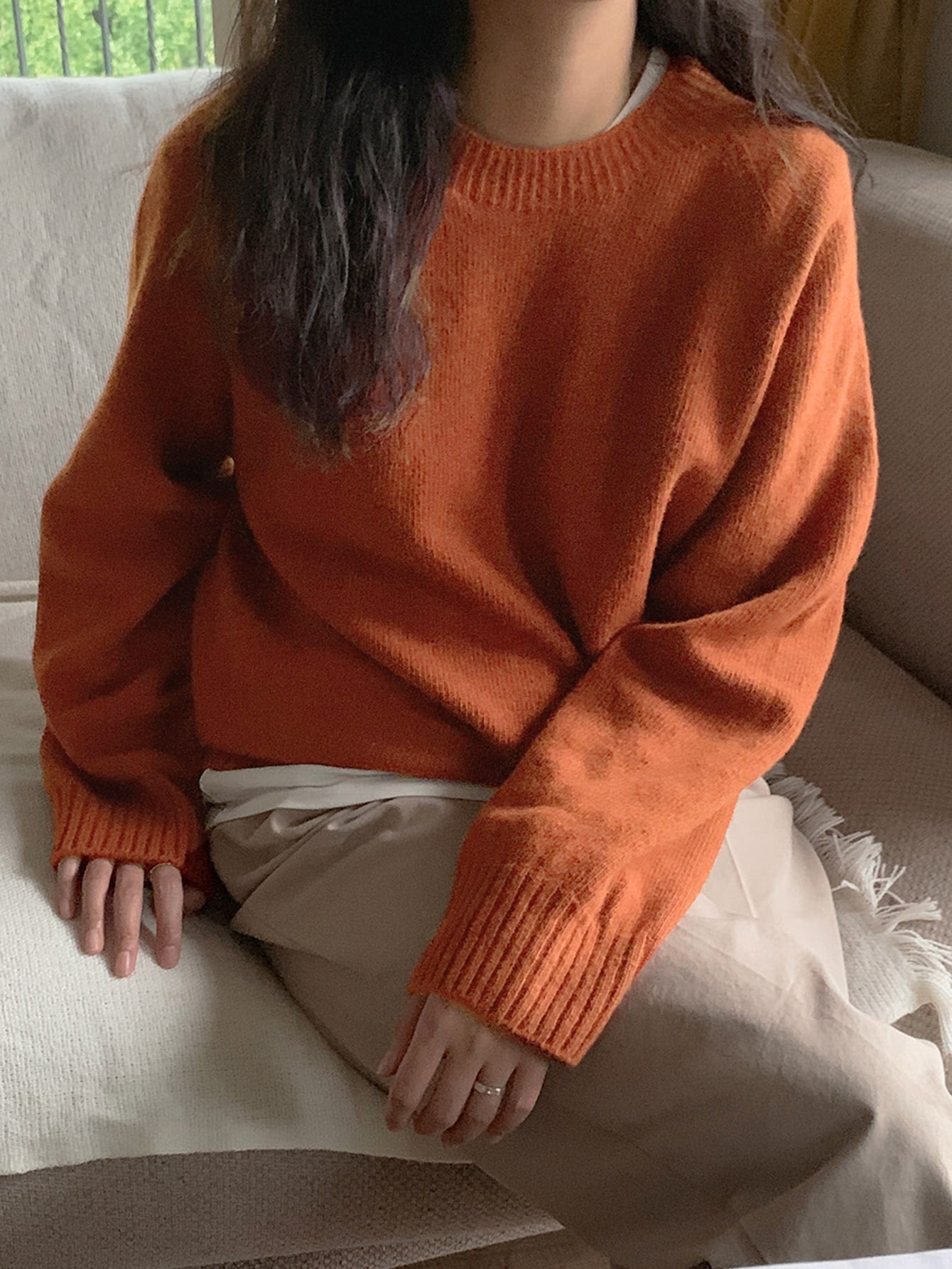Solid Raglan Sleeve Sweater