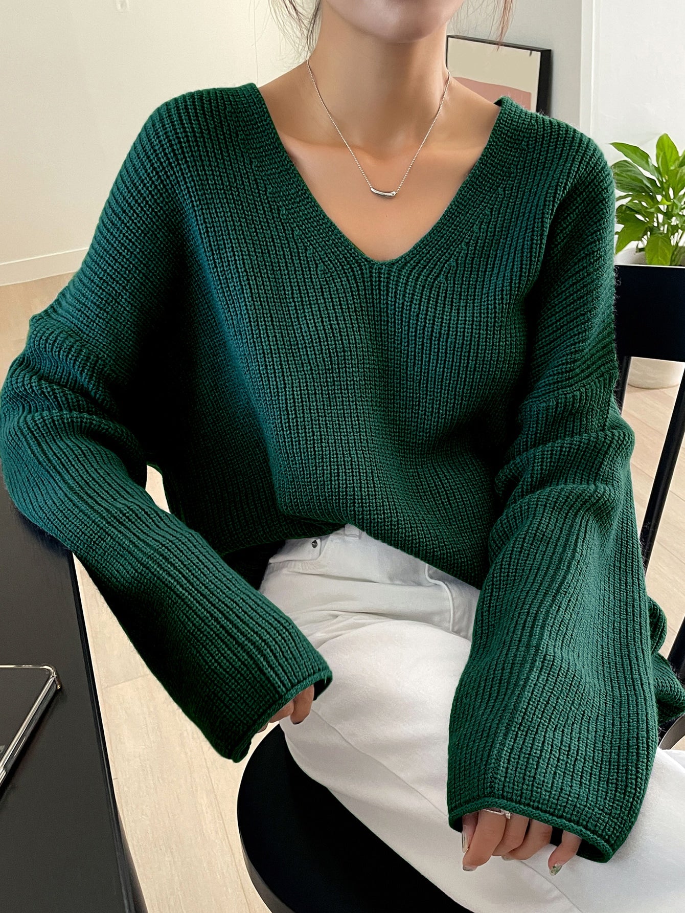 Drop Shoulder Ribbed Knit Sweater