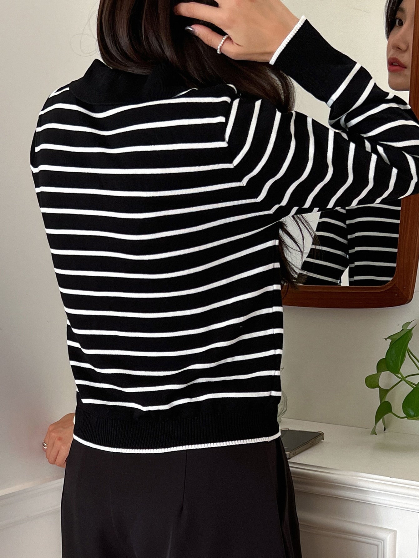 Striped Pattern Collared Sweater