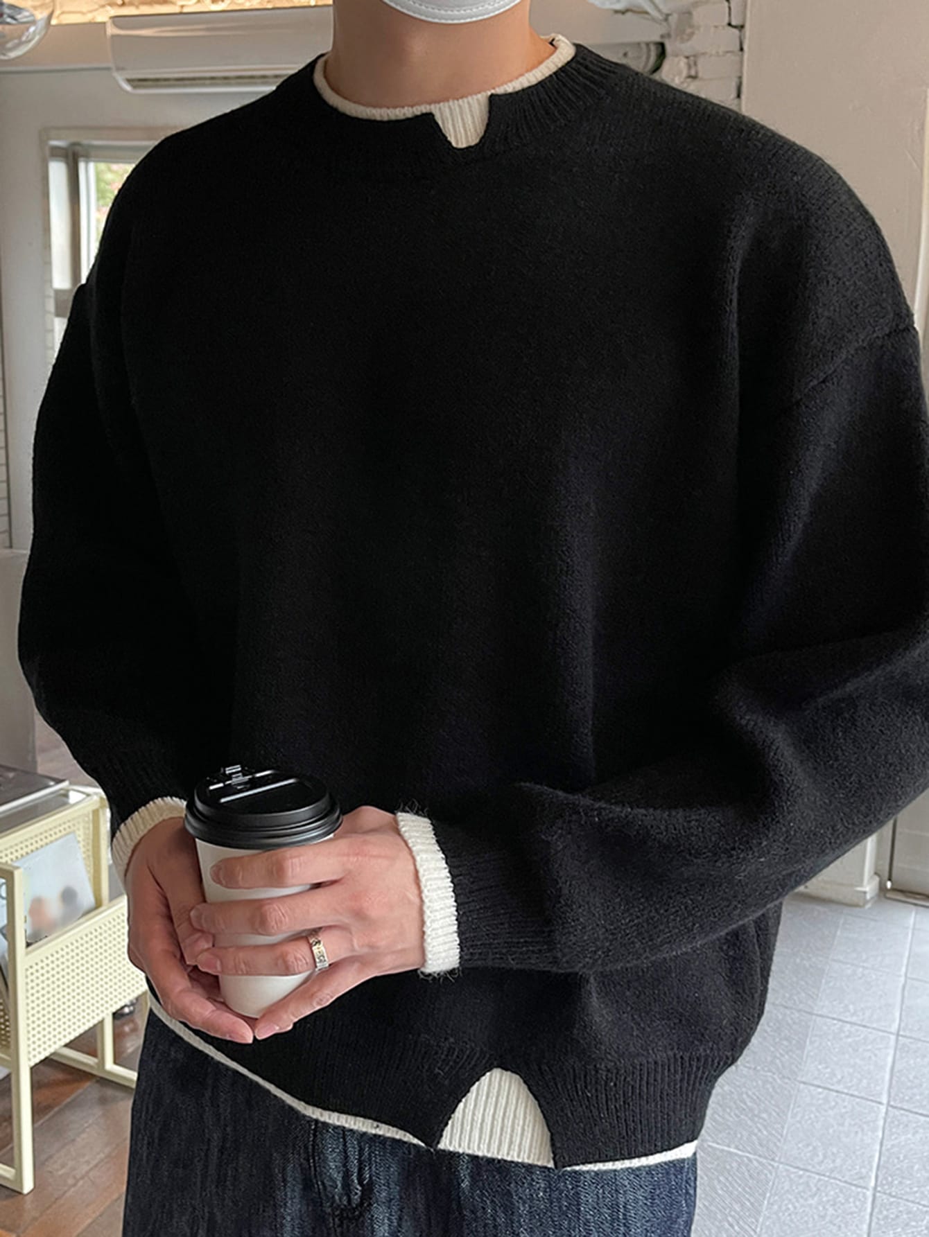 Men Contrast Trim Drop Shoulder Sweater