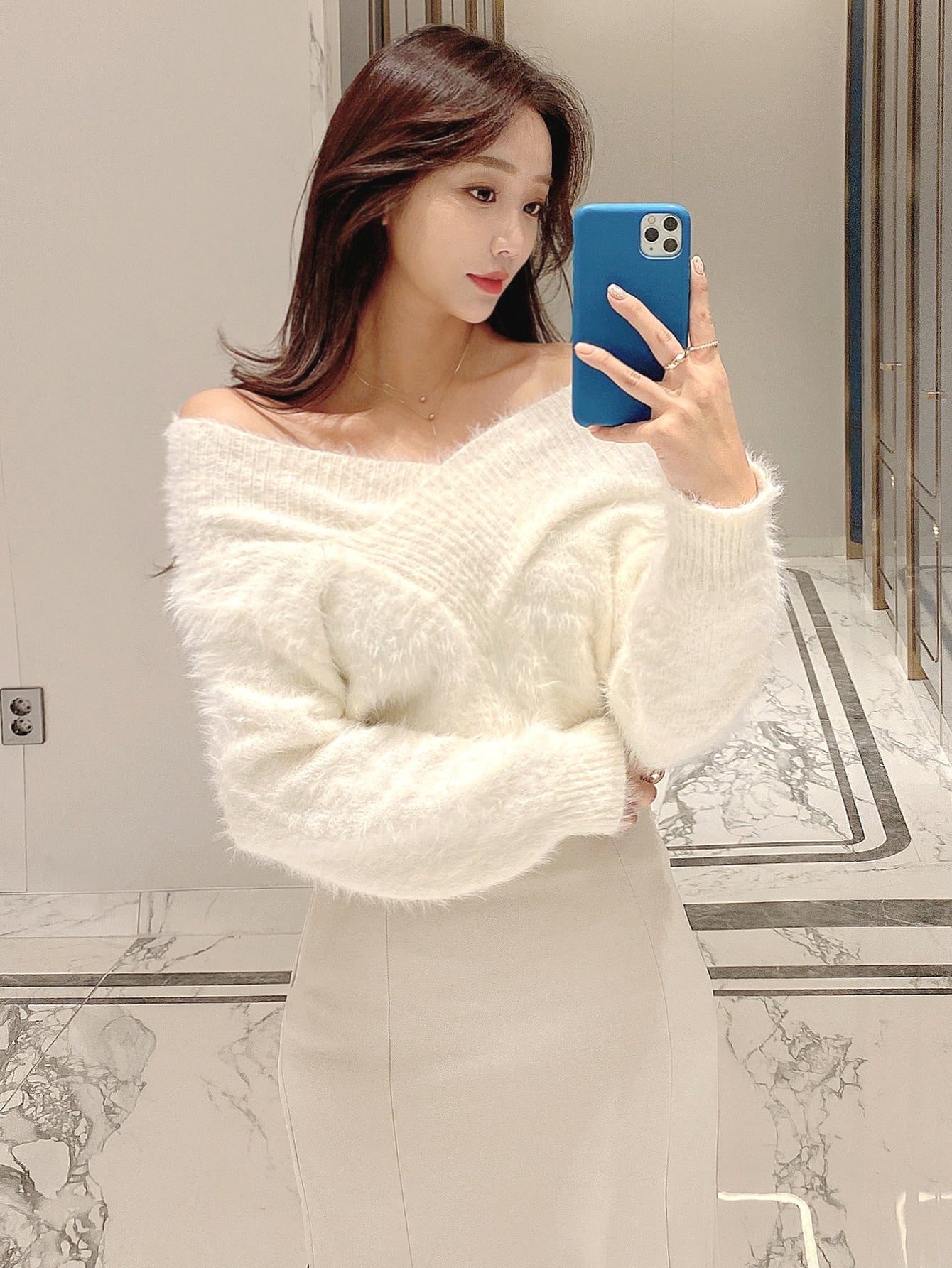 Off Shoulder Fuzzy Sweater