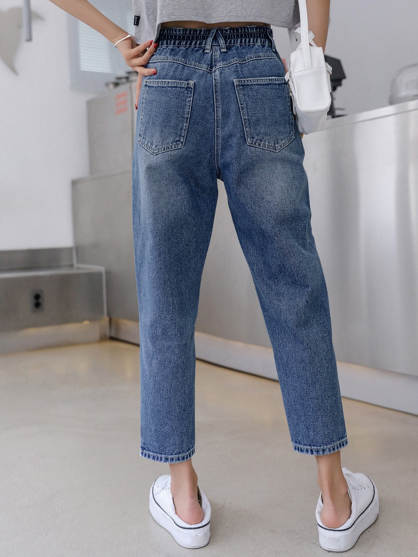 High Rise Crop Mom Jeans