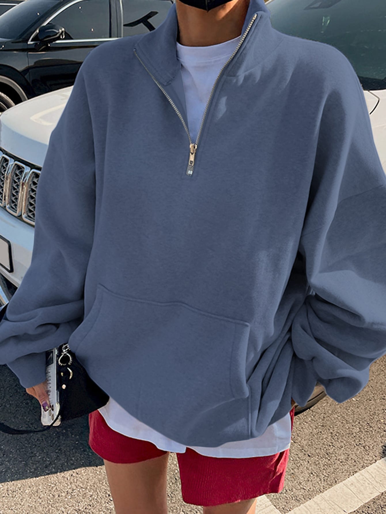 Half Zip Drop Shoulder Oversized Sweatshirt