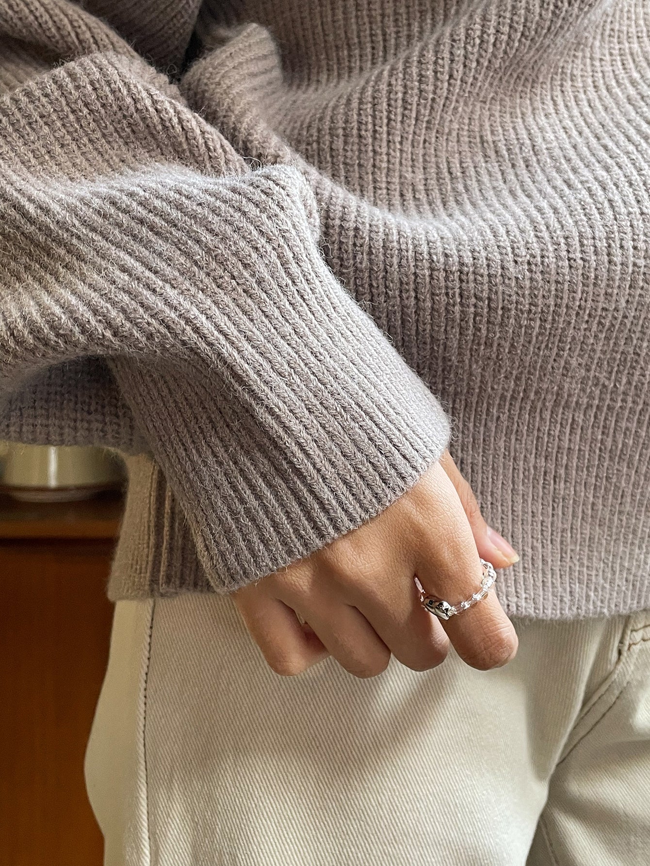 Ribbed Knit Drop Shoulder Sweater