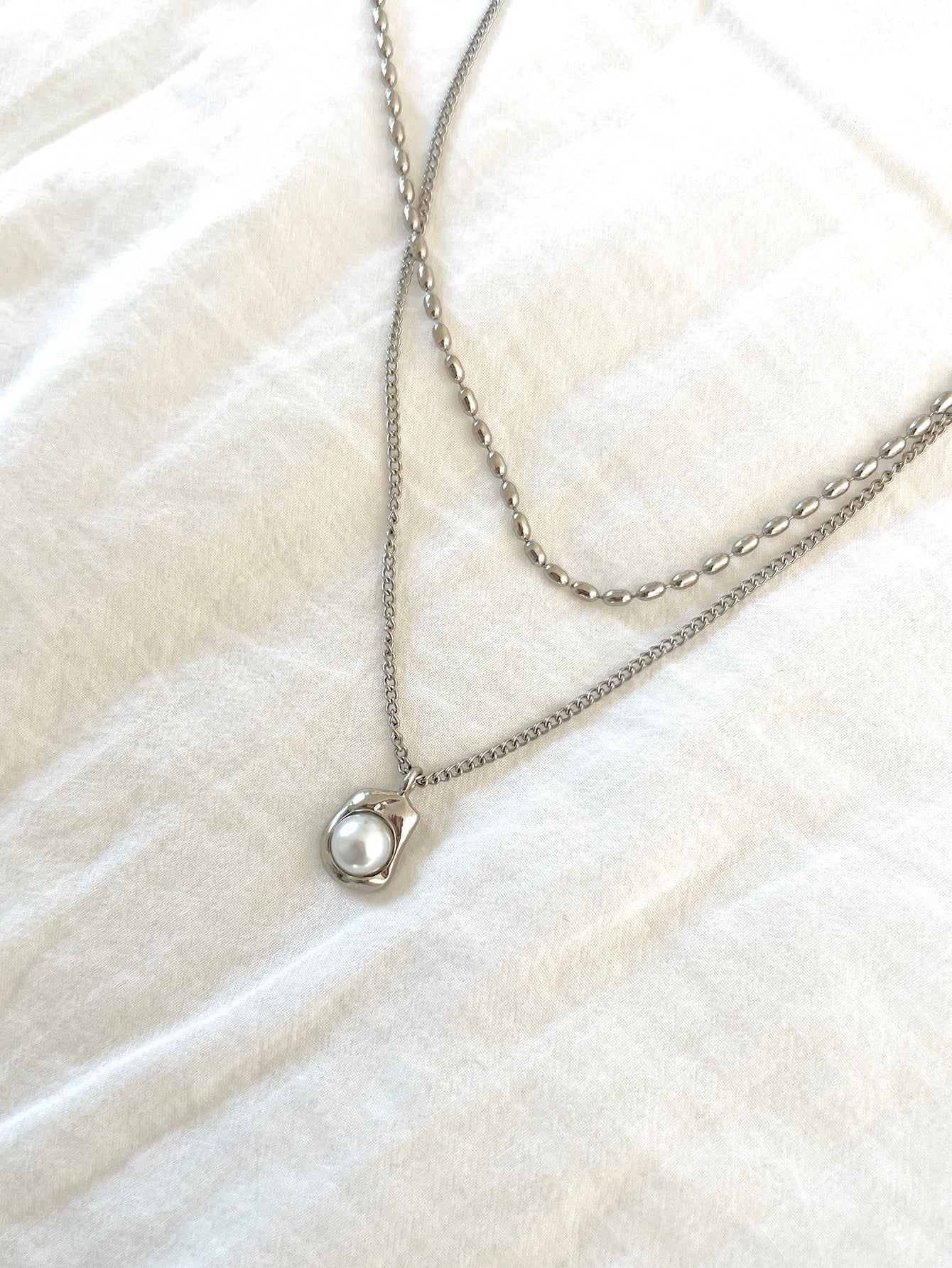 Faux Pearl Decor Geometric Charm Layered Necklace
