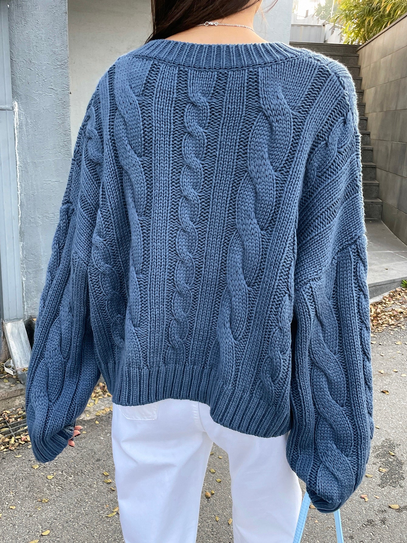 Cable Knit Drop Shoulder Sweater