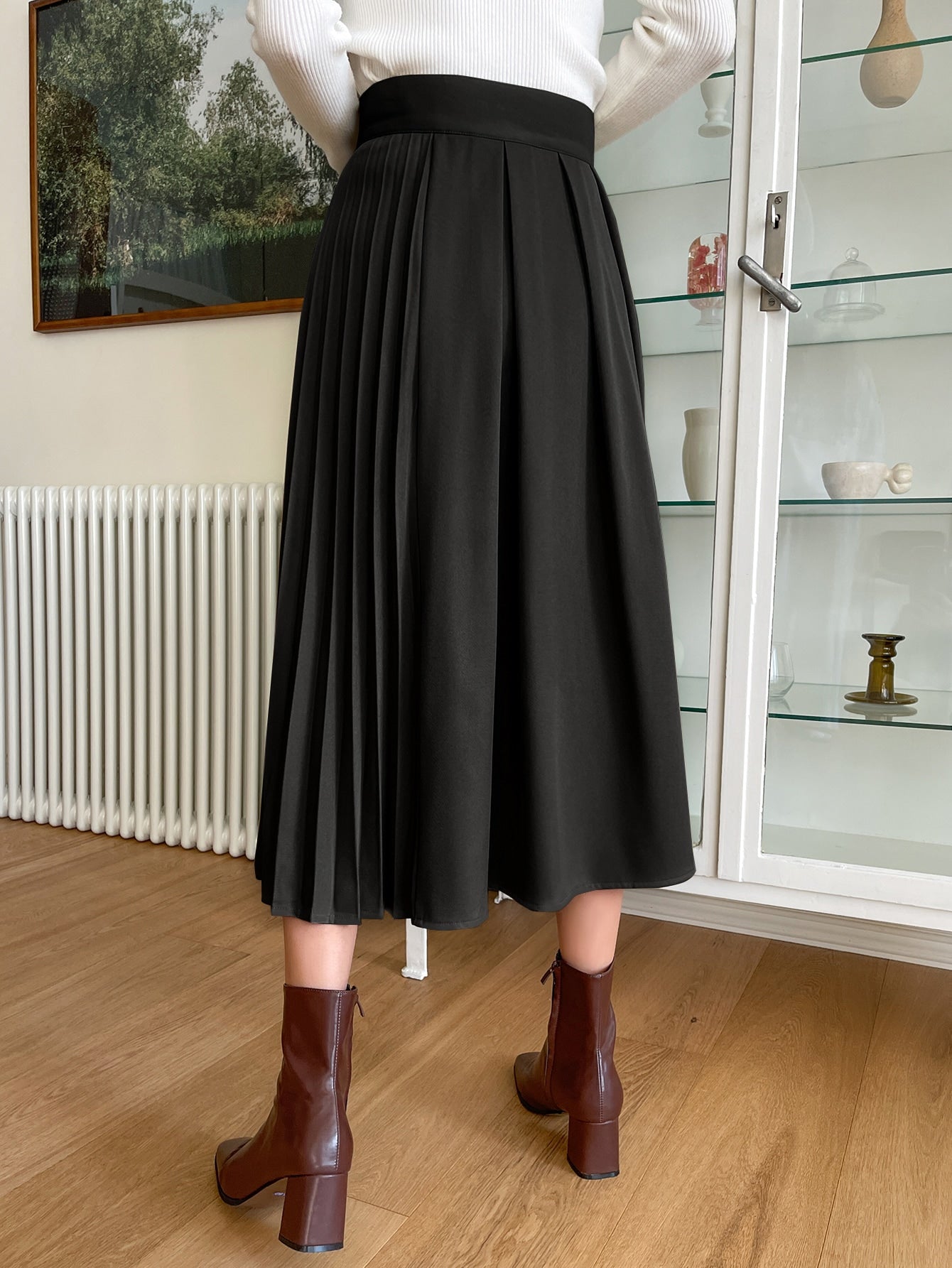 Pleated Panel Draped Side Wrap Skirt
