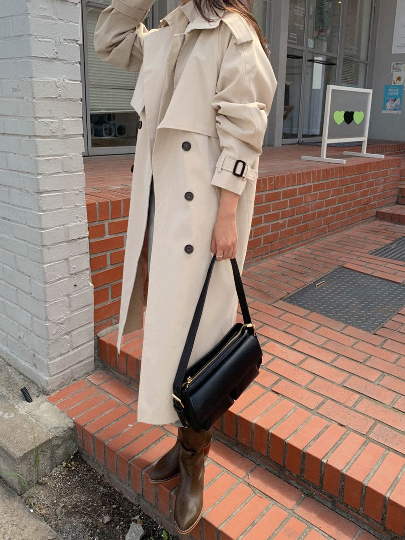 Epaulettes Design Double Breasted Belted Trench Coat
