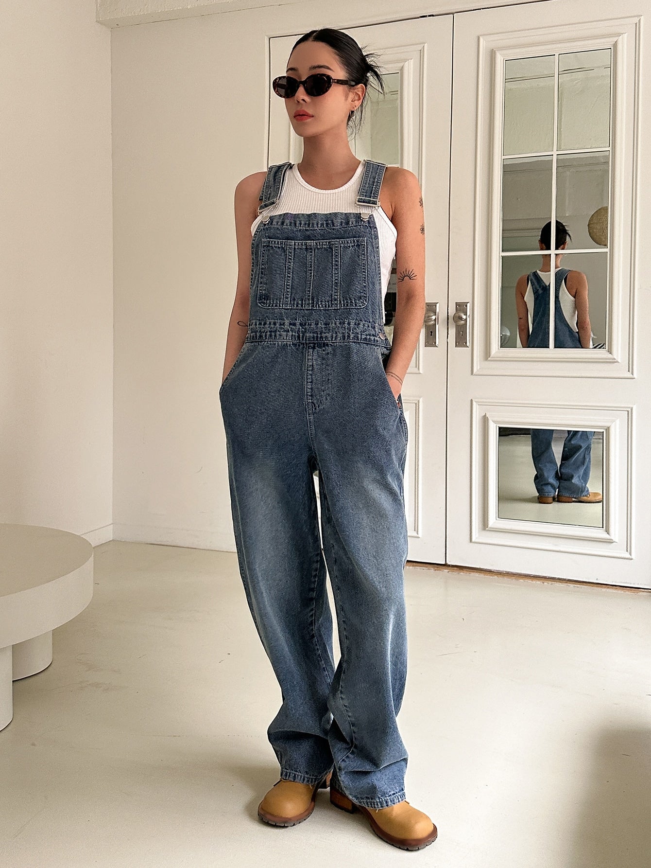Pocket Front Denim Overalls Without Tank Top