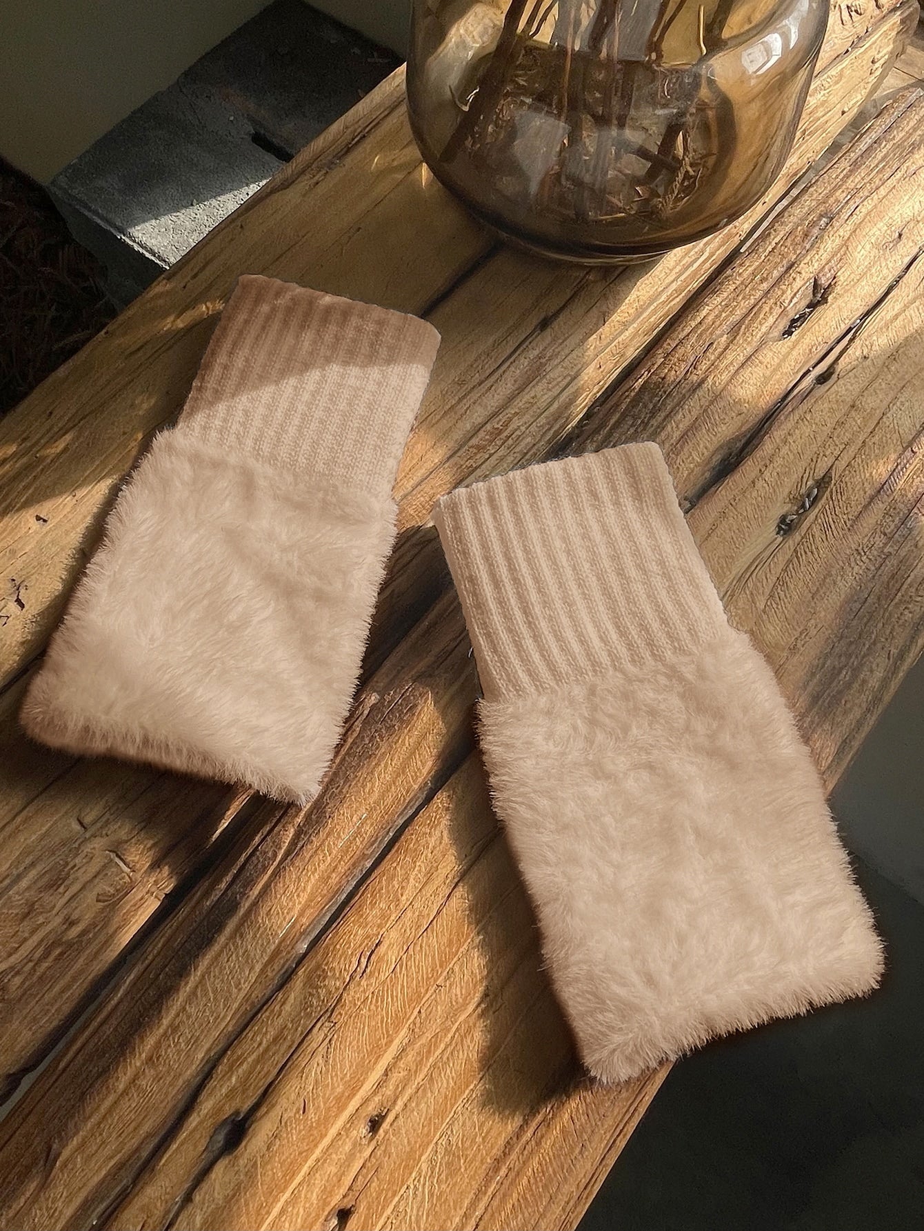 Solid Fuzzy Fingerless Gloves