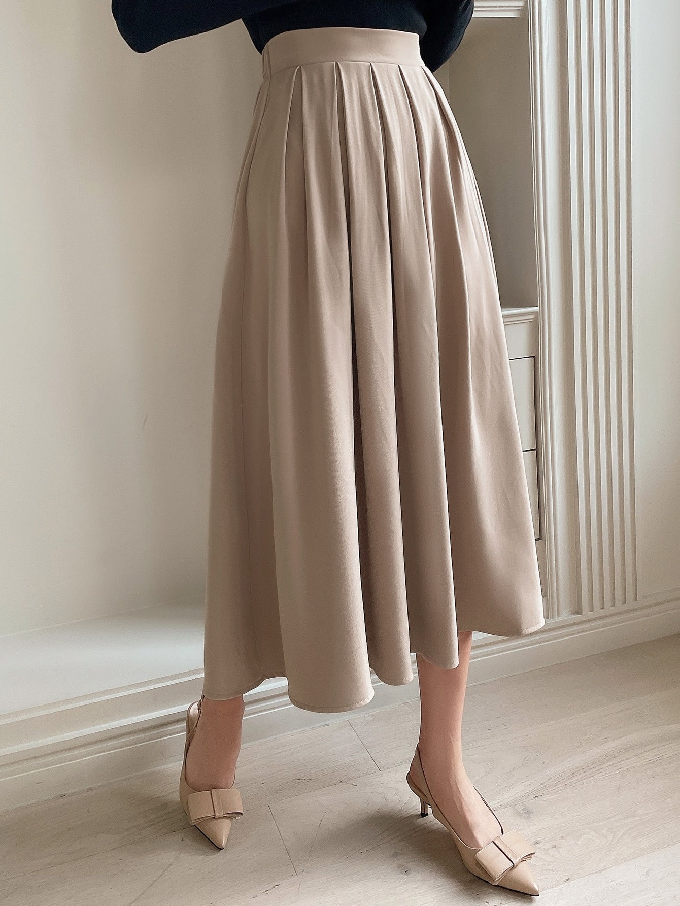 High Waist Plicated Detail Skirt