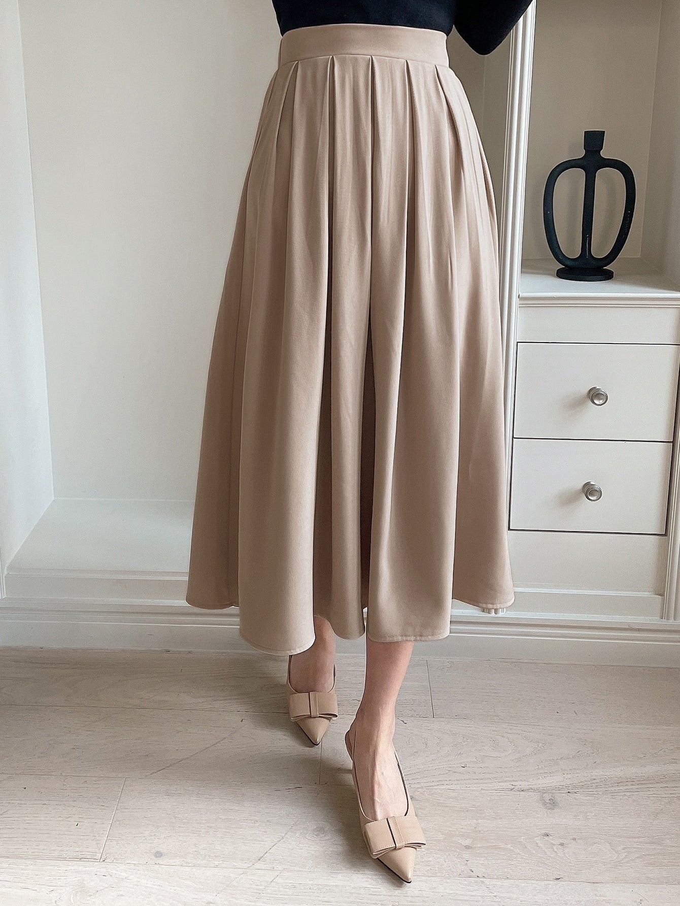 High Waist Plicated Detail Skirt