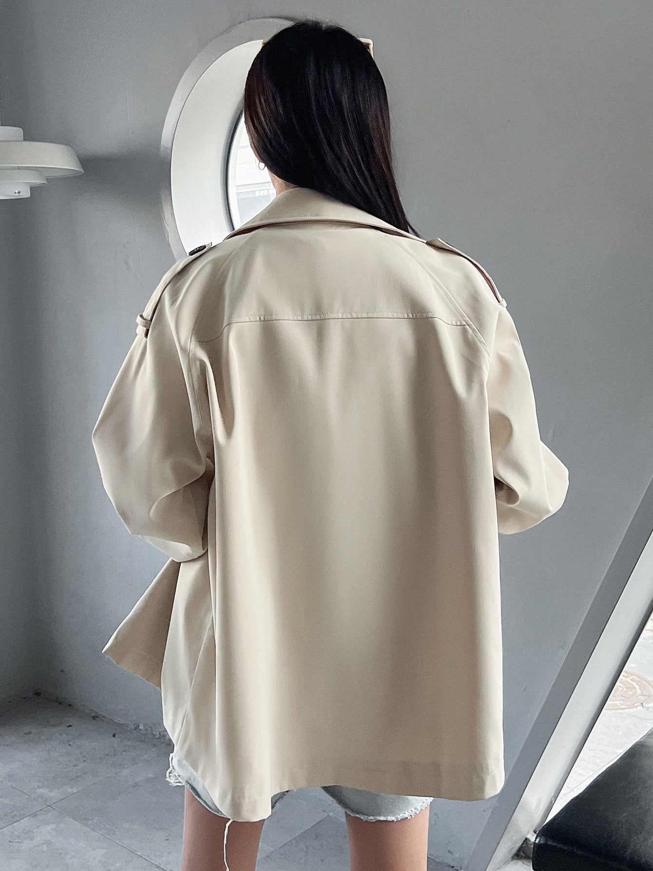 Double Breasted Raglan Sleeve Trench Coat
