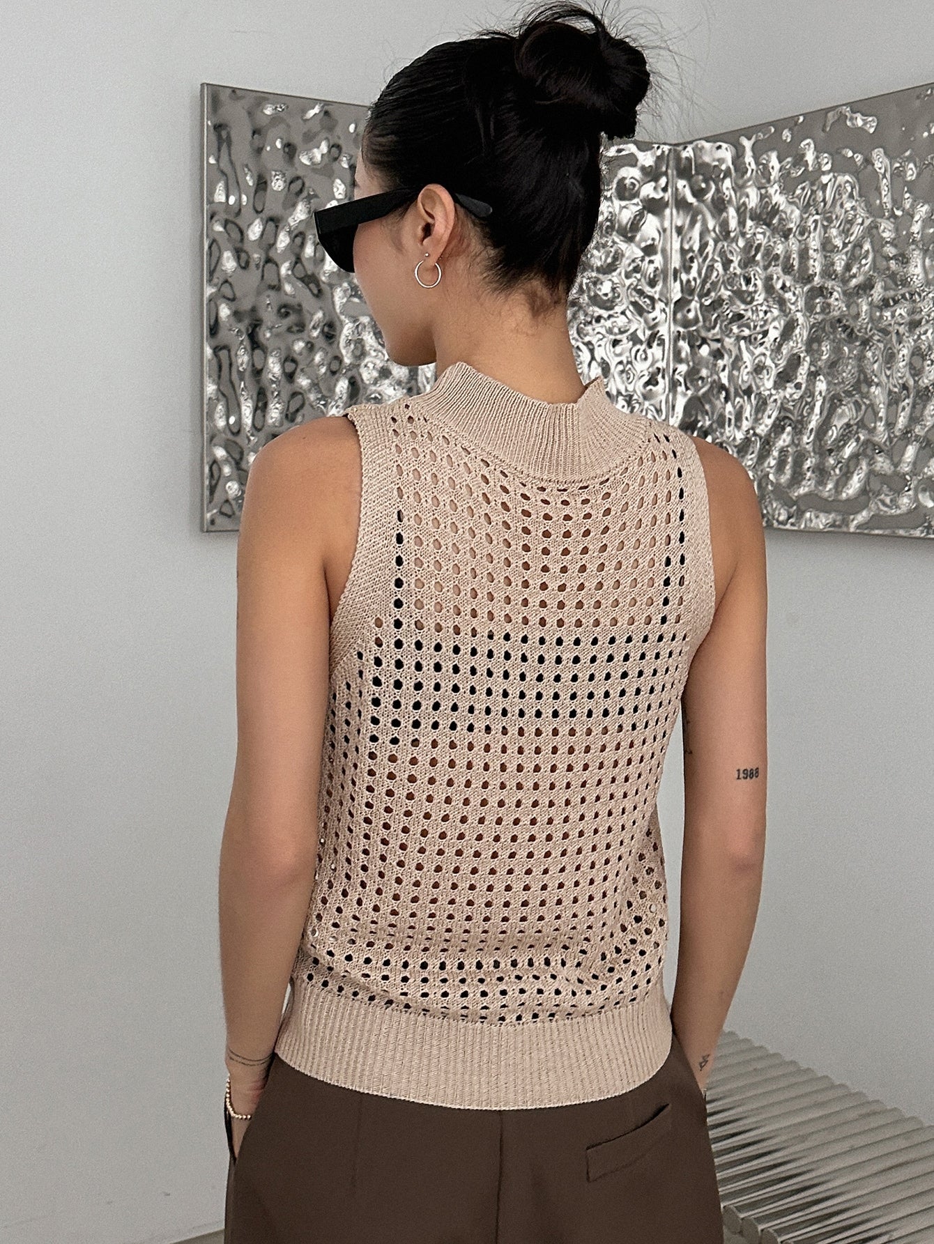 Solid Pointelle Knit Sweater Vest