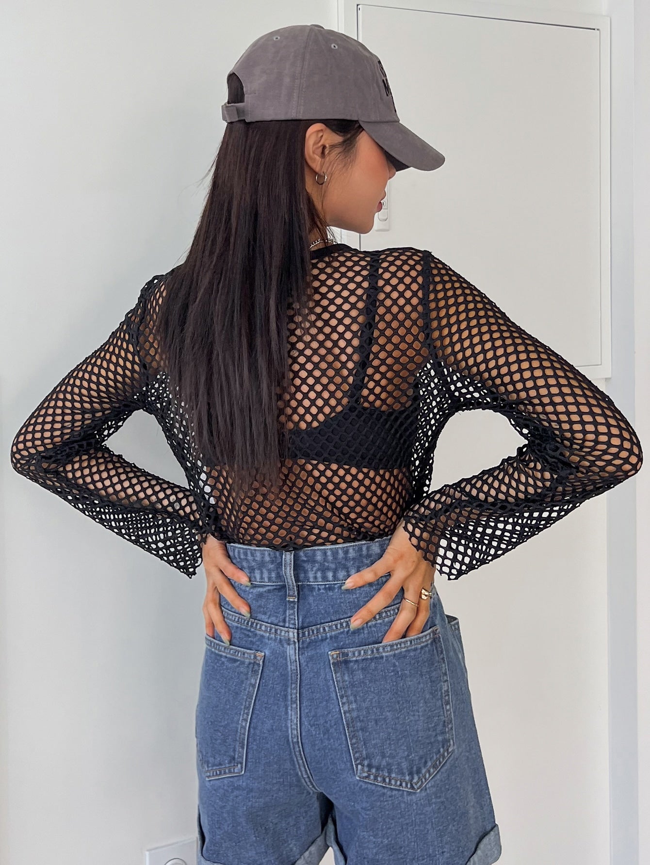 Solid Fishnet Mesh Top Without Bra